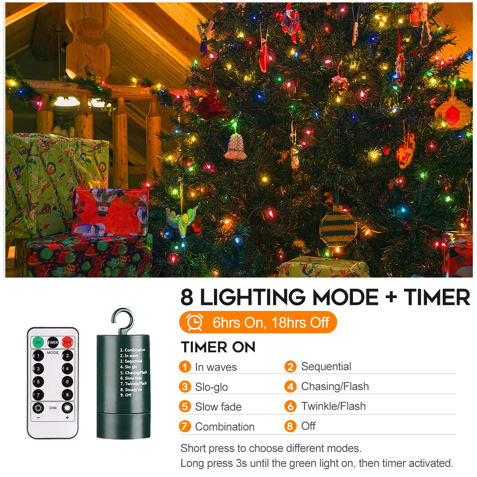 Fairyglim Christmas Lights With Remote, 66Ft 200 Led Outdoor String Light With Timer & 8 Modes, 4Aa Battery Operated Waterproof String Light For Outdoor And Indoor Decor, Multicolor