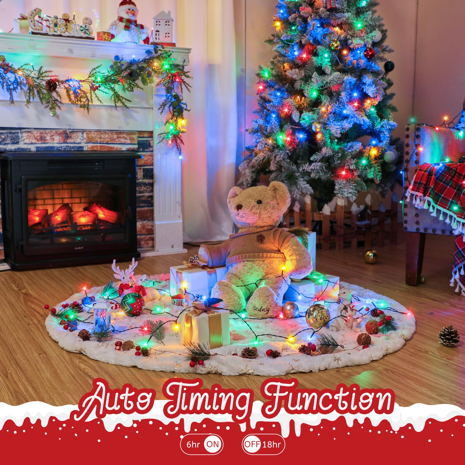 Brightown Outdoor Battery Operated Christmas Lights, 2 Pack 33FT 100 LED, Multicolor, Waterproof, with Timer, 8 Modes