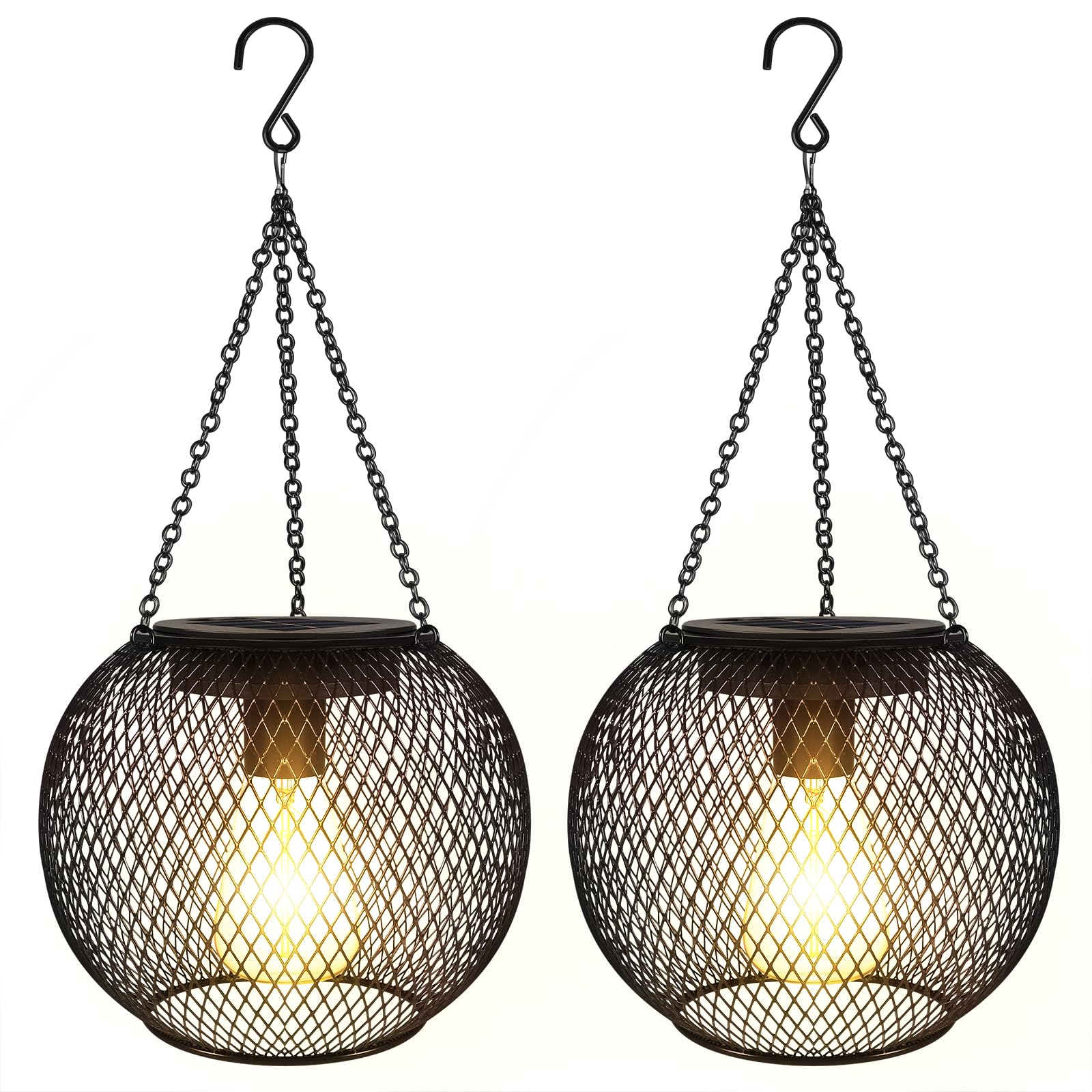 Gibmidser Solar Outdoor Lights,Hanging Solar Lantern Retro Metal Outside Decorative Waterproof Solar Powered Lanterns For Yard Garden Patio Pathway Tree Halloween Christmas Decor(2Pcs)