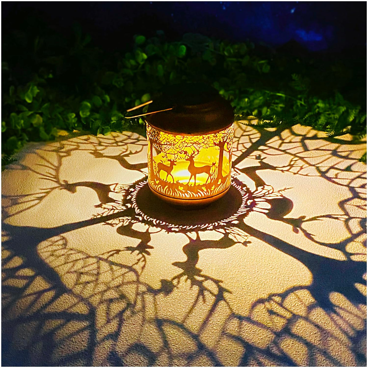 TIGGSY Deer Solar Lanterns Outdoor Waterproof Hanging Solar Lights Deer Gifts for Women Men Metal Decorative LED Lanterns for Ya
