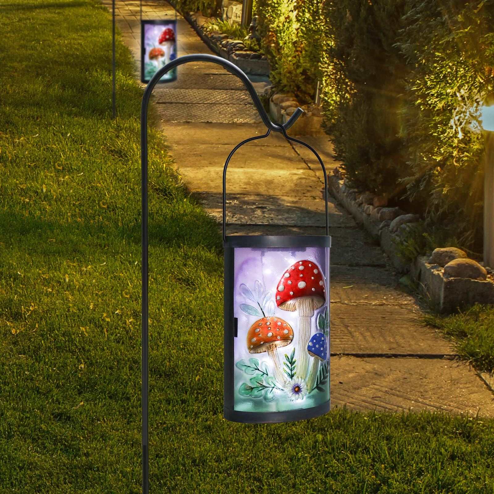 MUMTOP Hanging Solar Lantern - Waterproof Glass Tabletop Decorative Lamp for Outdoor Patio Garden - Multicolor, Model 6540A