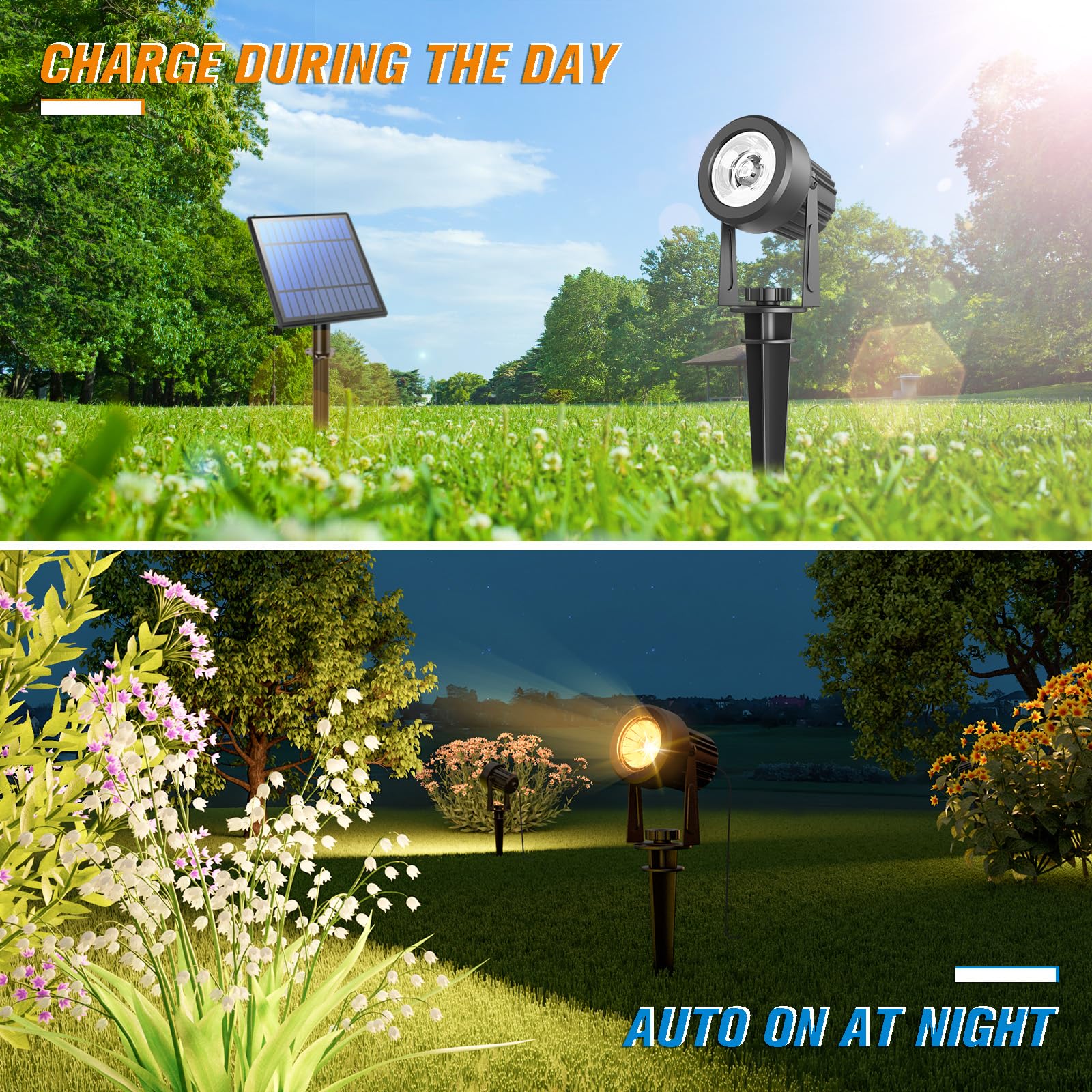 APONUO Solar Spot Lights - 4-in-1 Outdoor Uplights, IP65 Waterproof, Warm White, 9.8ft Cable, Model 18144BDR