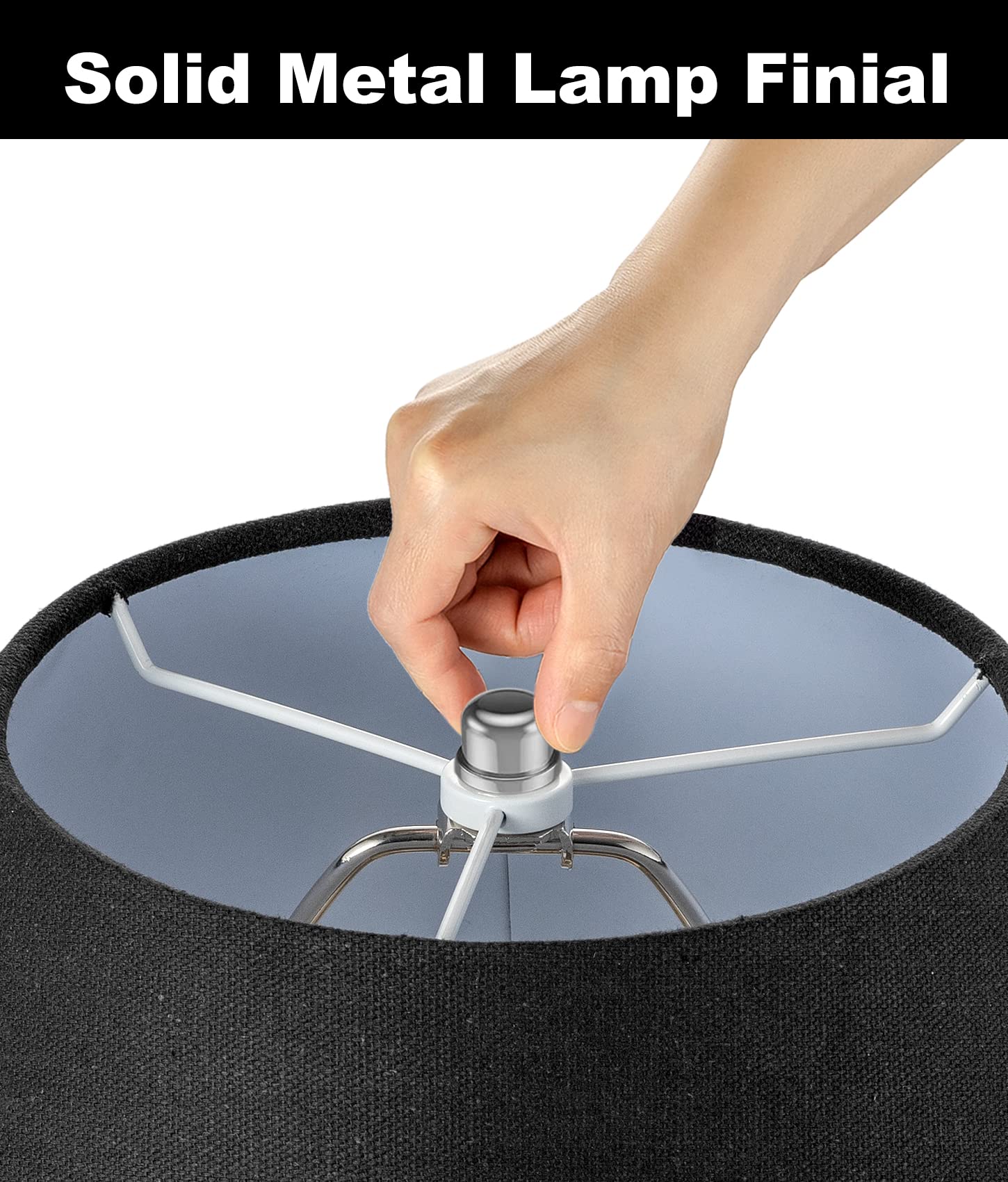 Qc 9 Inch Lampshade Harp Kit with Solid Lamp Finial Caps, Heavy Duty Metal Holder, Nickel Finish