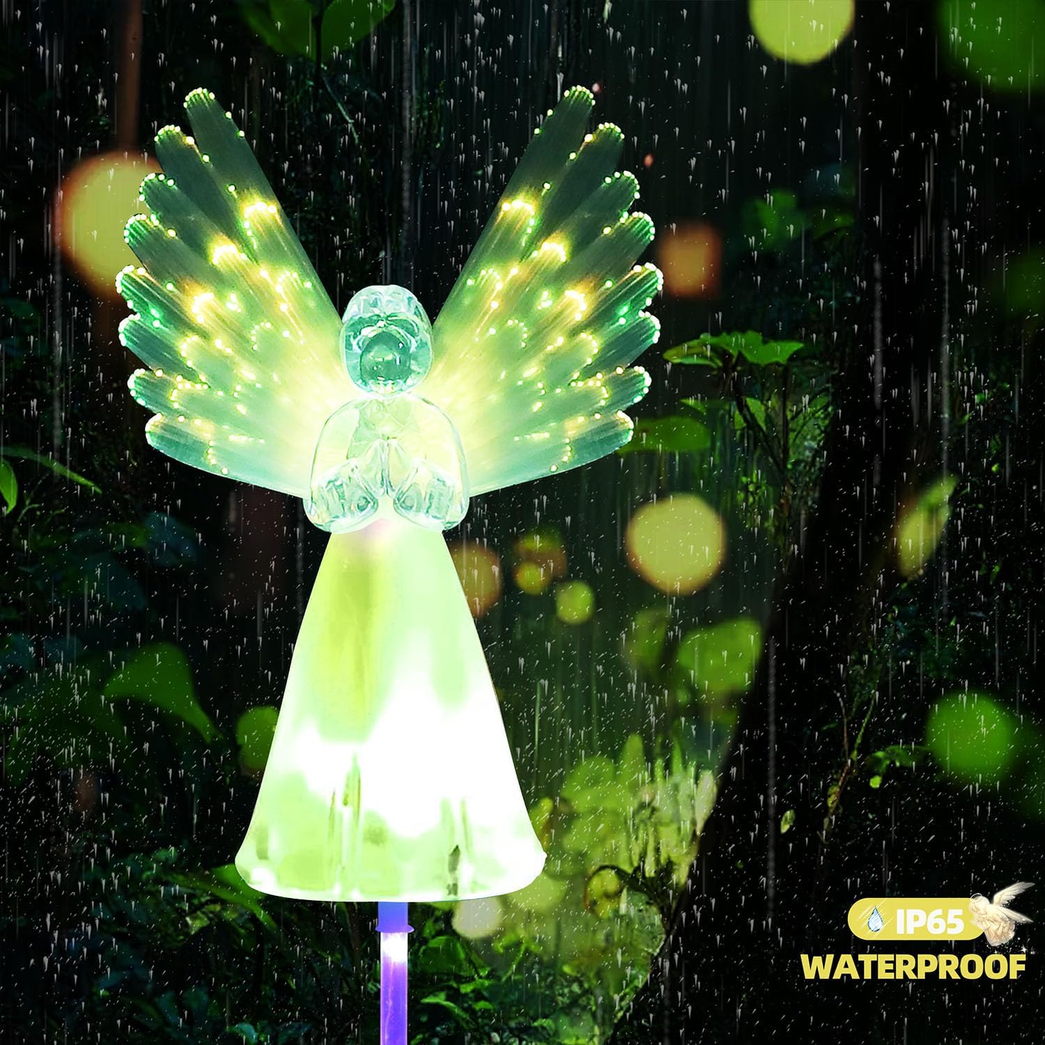 2 Pack Solar Angel Lights, Solar Powered Garden Stake Lights, Multi-Color Changing Angel Decorative Lights For Cemetery Grave Yard Patio Outdoor Decoration Memorial Gifts