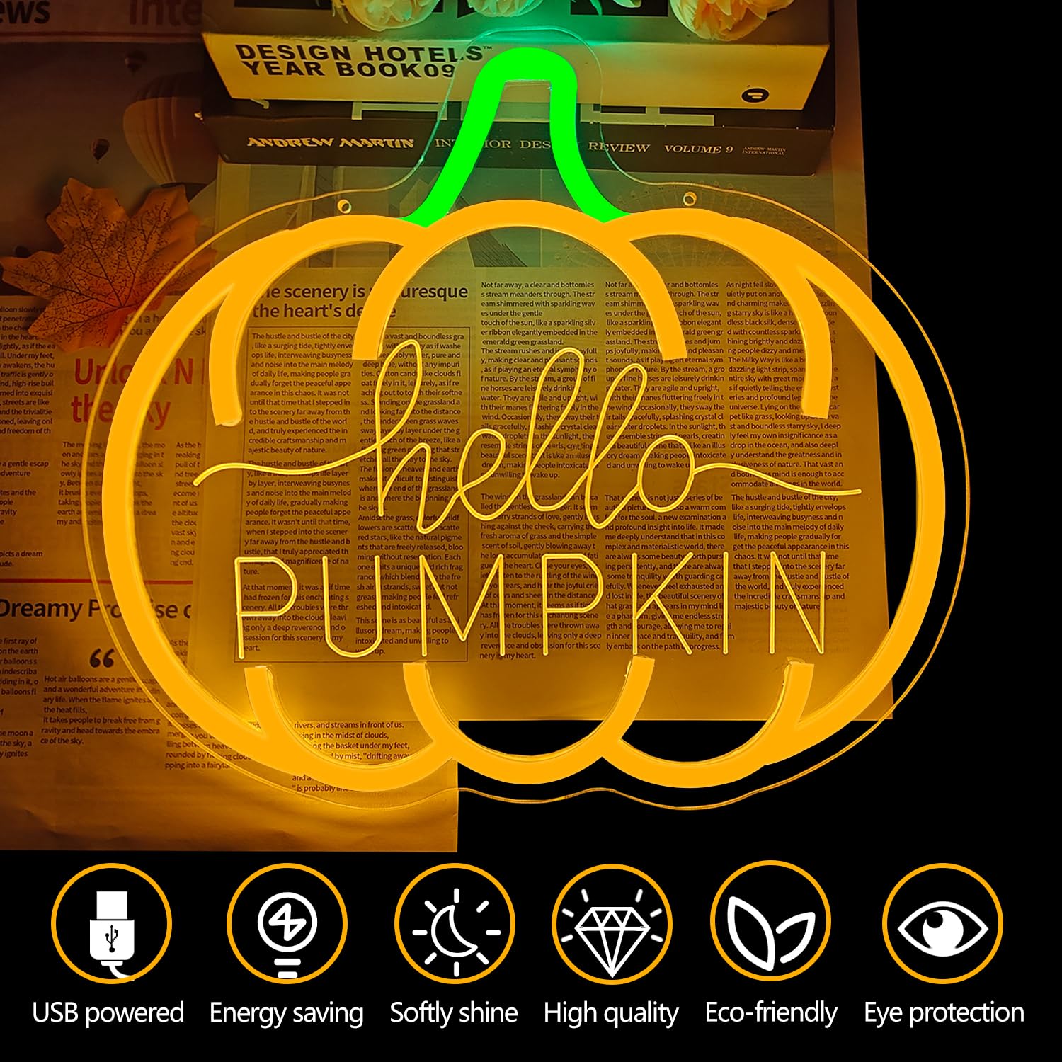 Hello Pumpkin Neon Sign For Wall Decor Fall Led Sign Dimmable Autumn Neon Light Up Sign For Bedroom Wall Fall Thanksgiving Decorations Party Home Front Door Harvest Season Wall Art Holiday Gift