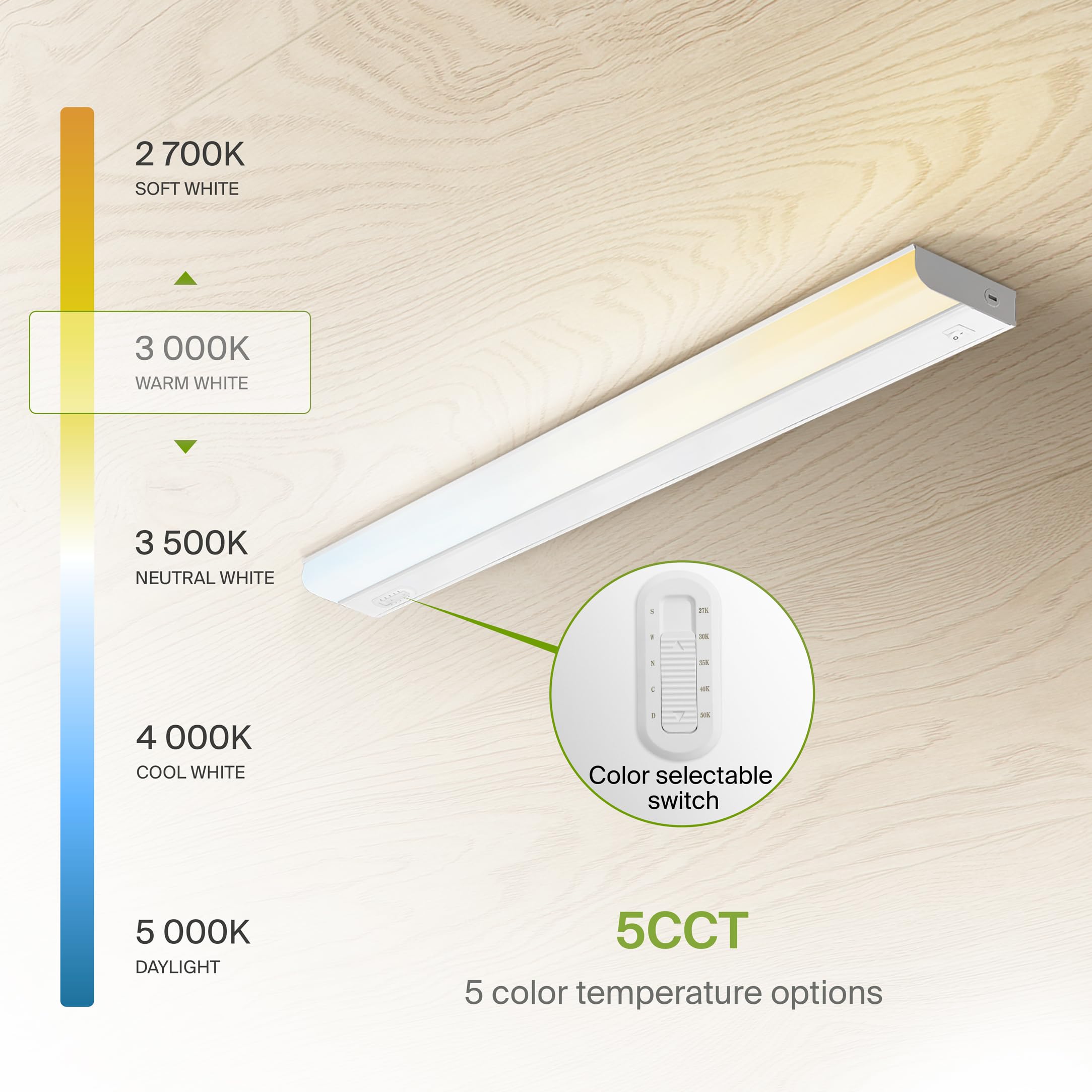 Asd 32 Inch Led Under Cabinet Lighting Hardwired, On/Off & Color Temp Switch, 16W 1436Lm, 5 Cct 2700K-5000K Cri90+, Dimmable Und