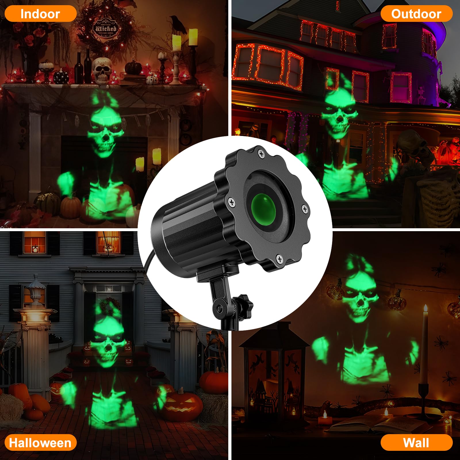 Halloween Projector Lights Outdoor,2024 Upgraded 3D Dynamic Skull Ghost Decorations Light,Clearer Skull Hd Patterns,Night Light For Home Window Wall Halloween Decor