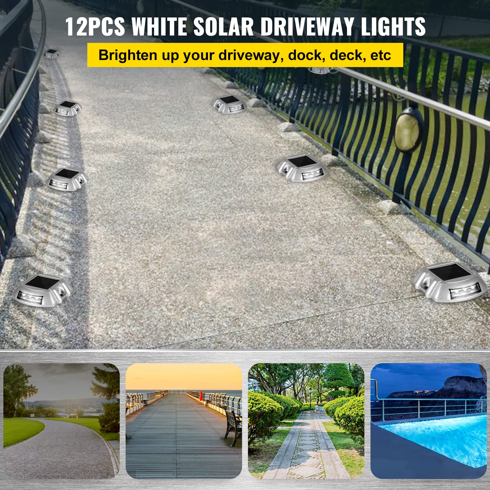 Happybuy 12-Pack Solar Driveway Lights, Waterproof Wireless Garden Path Lights, Bright White Leds