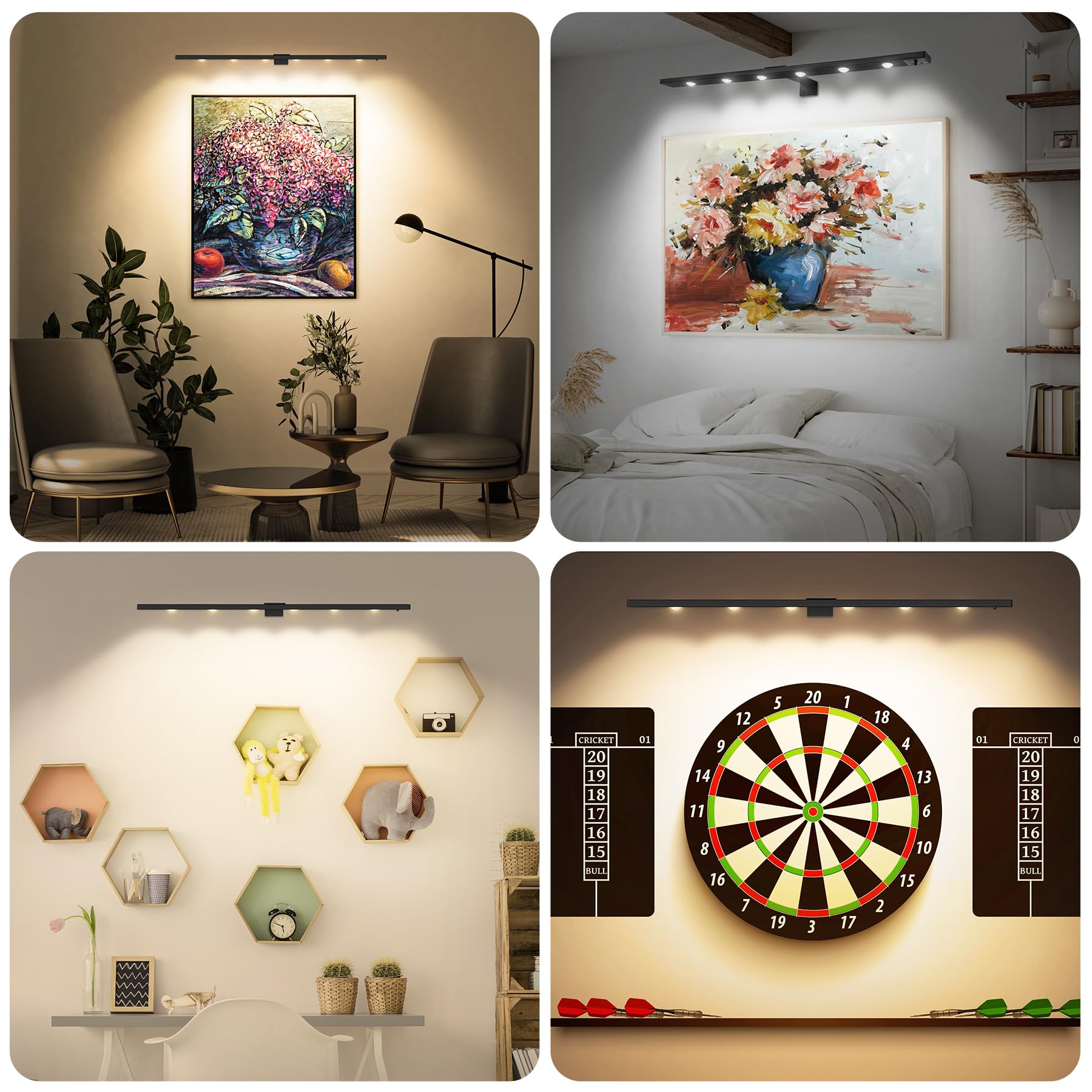 2Pack Battery Picture Light With Remote 22'',Wall Paintign Light With 3 Lighitng,Metal Artwork Lights With Dimmable Timer Auto-O