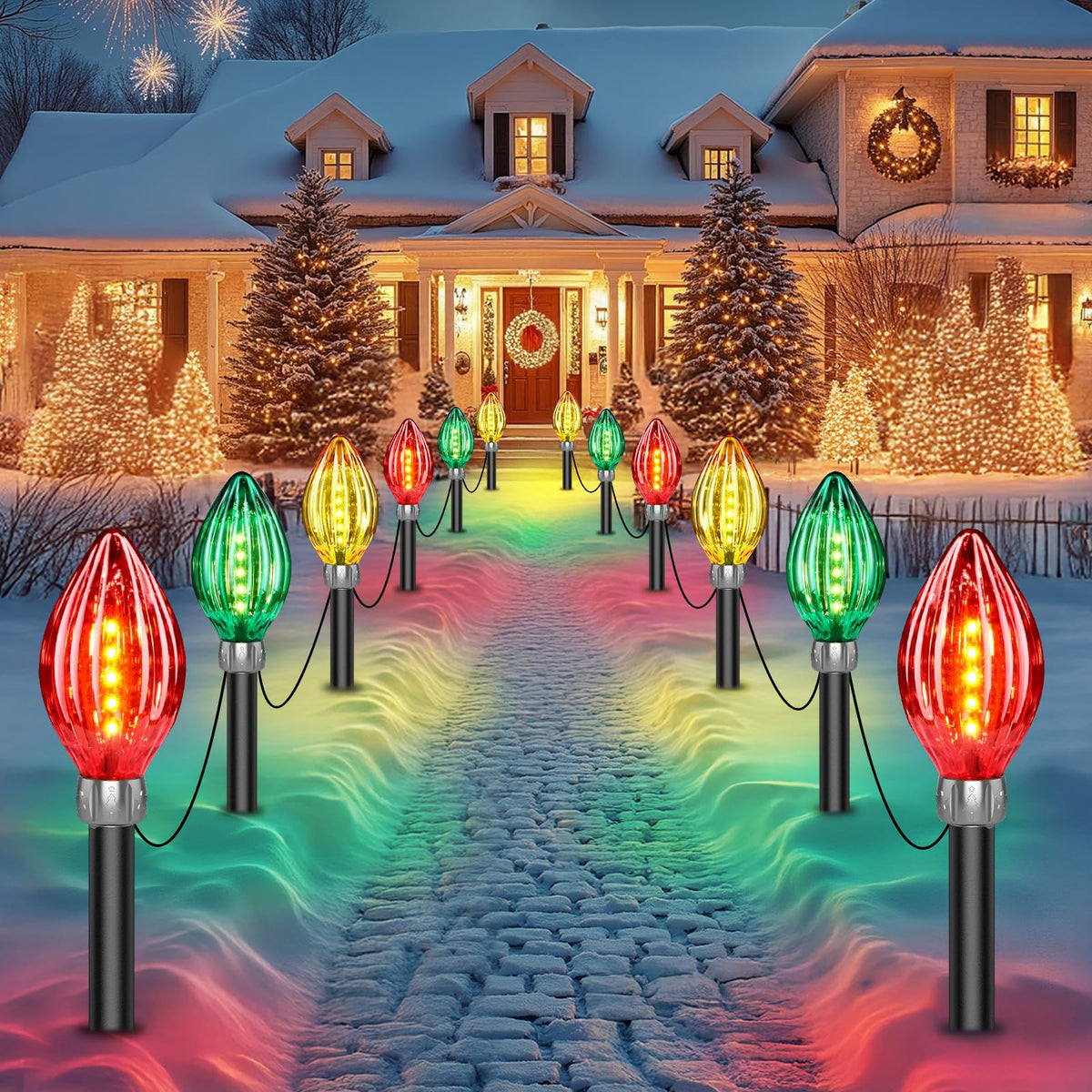 12 Pack Jumbo C9 Christmas Lights Outdoor, 44 Ft Extra Long String Lights Christmas Decorations Outdoor, 60 Led Solar Christmas