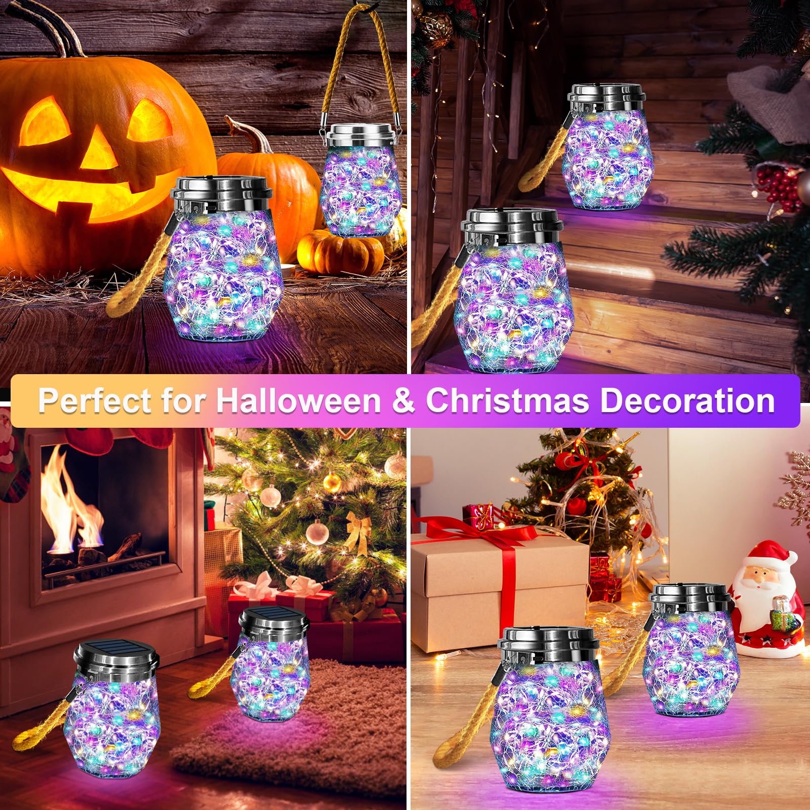 Keevvon 60 Led Solar Lanterns - Waterproof Hanging Lights For Outdoor Patio, Garden Decor, Multicolor