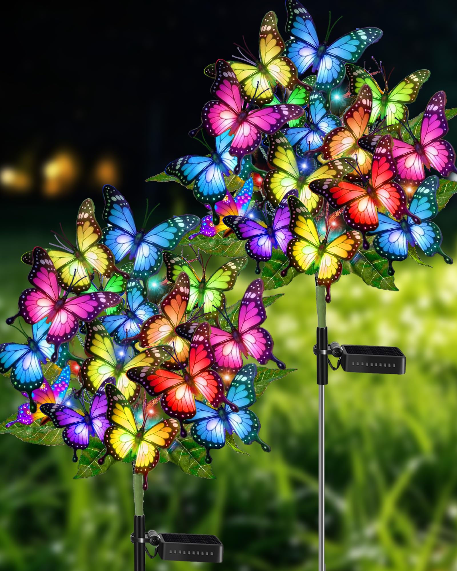 ZPQBEYE Solar Garden Lights Outdoor Waterproof Decorative Solar Lights Outside 2 Pack with 86 LED 34 Butterfly Flowers Garden De
