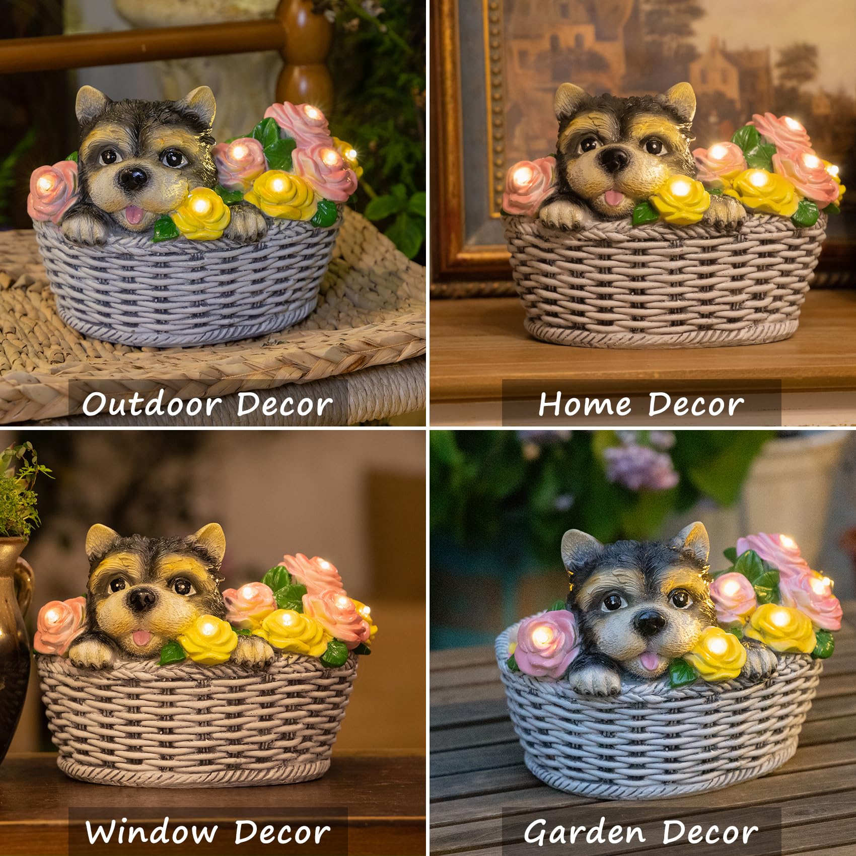 HOMEIMPRO Solar Garden Decor Statues, 8LED Lights, Resin, Multicolor Dog Design, Model DOG0024