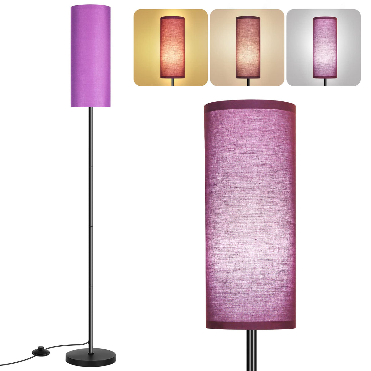 Partphoner Floor Lamp For Living Room, Modern Standing Lamps With Lampshade, Minimalist Tall Lamp With Foot Switch For Living Ro
