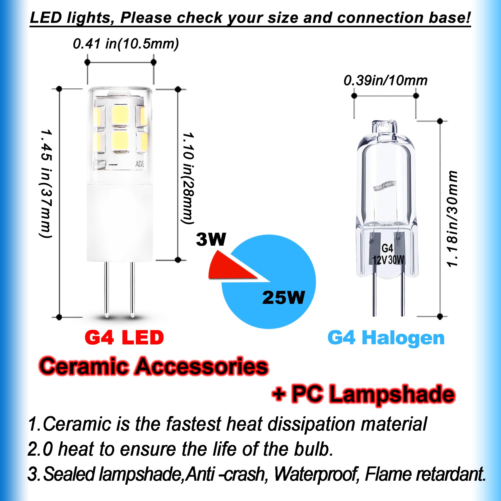 Ziomitus G4 T3 Led Rv Camper Trailer Bulbs 3W 12V, G4 20W 30W Halogen Equivalent,6000K Bright Daylight White,Low Voltage G4 Jc B