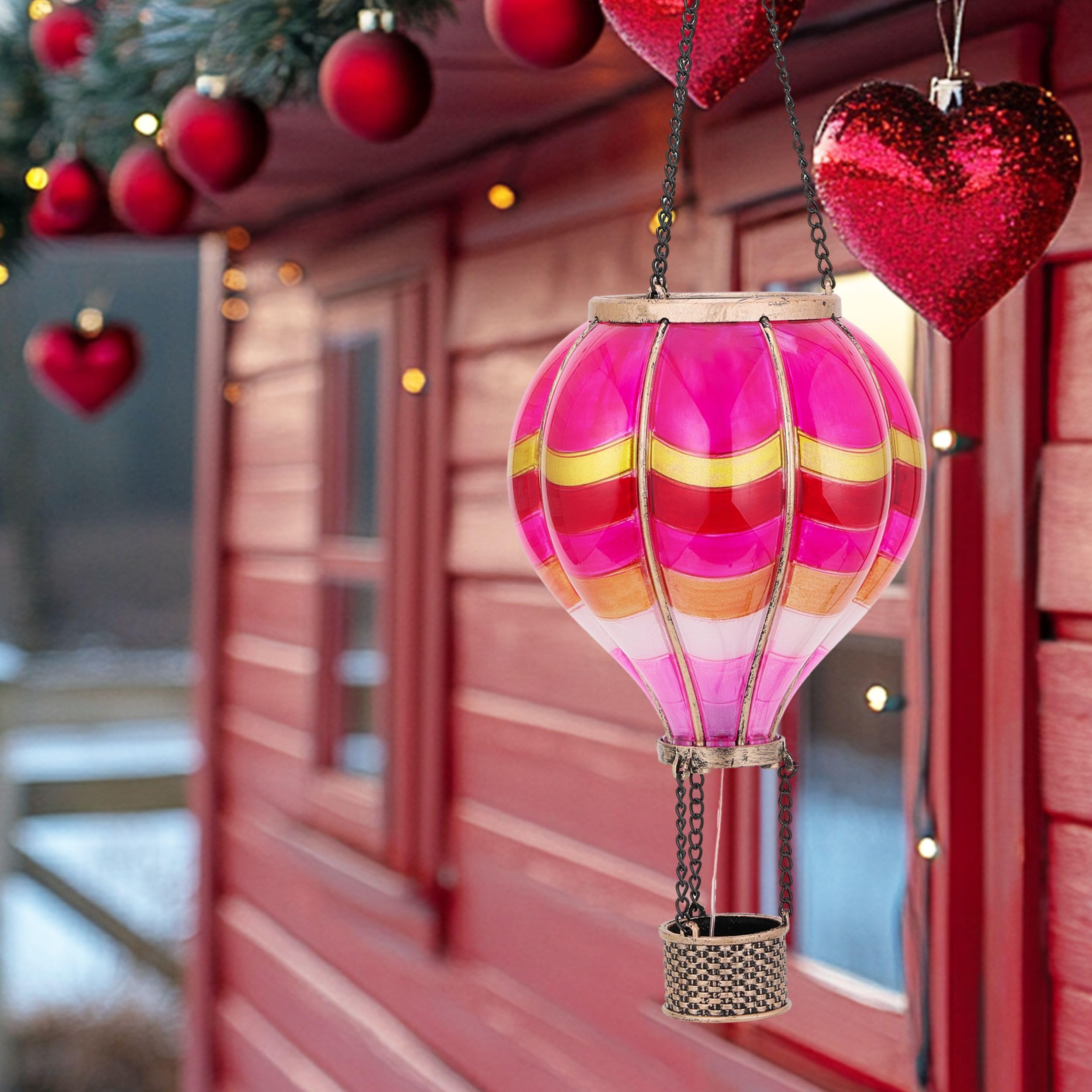 TeresaS Collections Hot Air Balloon Solar Lantern For Valentines Day Garden Decor Hanging Flickering Flame Outdoor Lights For Trees  Pink Decorations For Party Gift For Mom