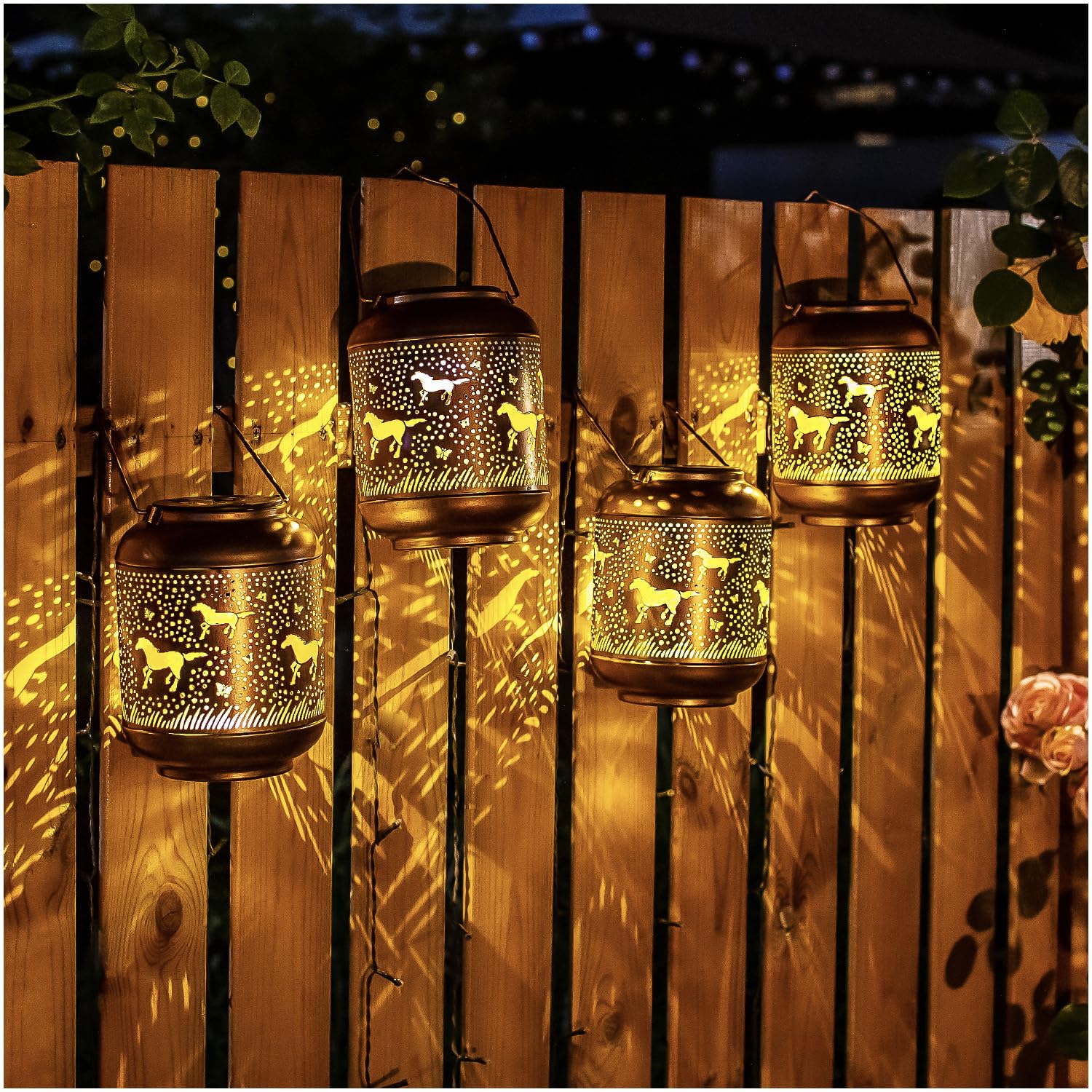 2 Pack Horse Solar Lanterns Outdoor Waterproof,Hanging Solar Lights Horse Gifts For Women Men Metal Led Decorative Light For Yar