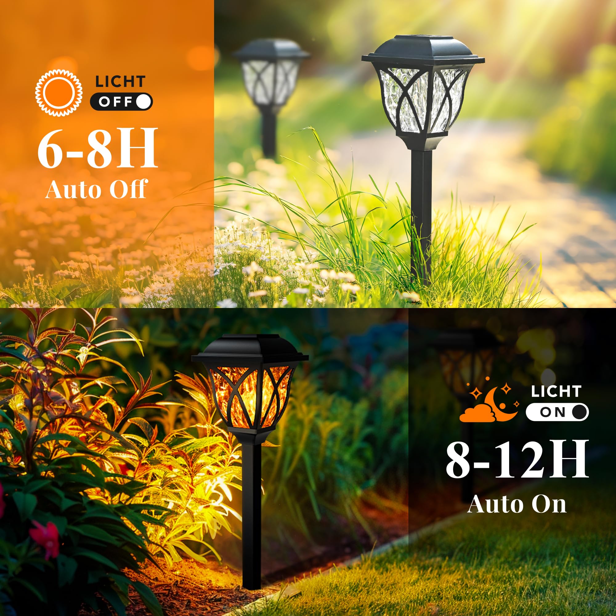 GIGALUMI Solar Lights Outdoor Waterproof, 8 Pack Flickering Flame LED Lights, Garden Decor for Yard, Patio, Landscape, Planter,