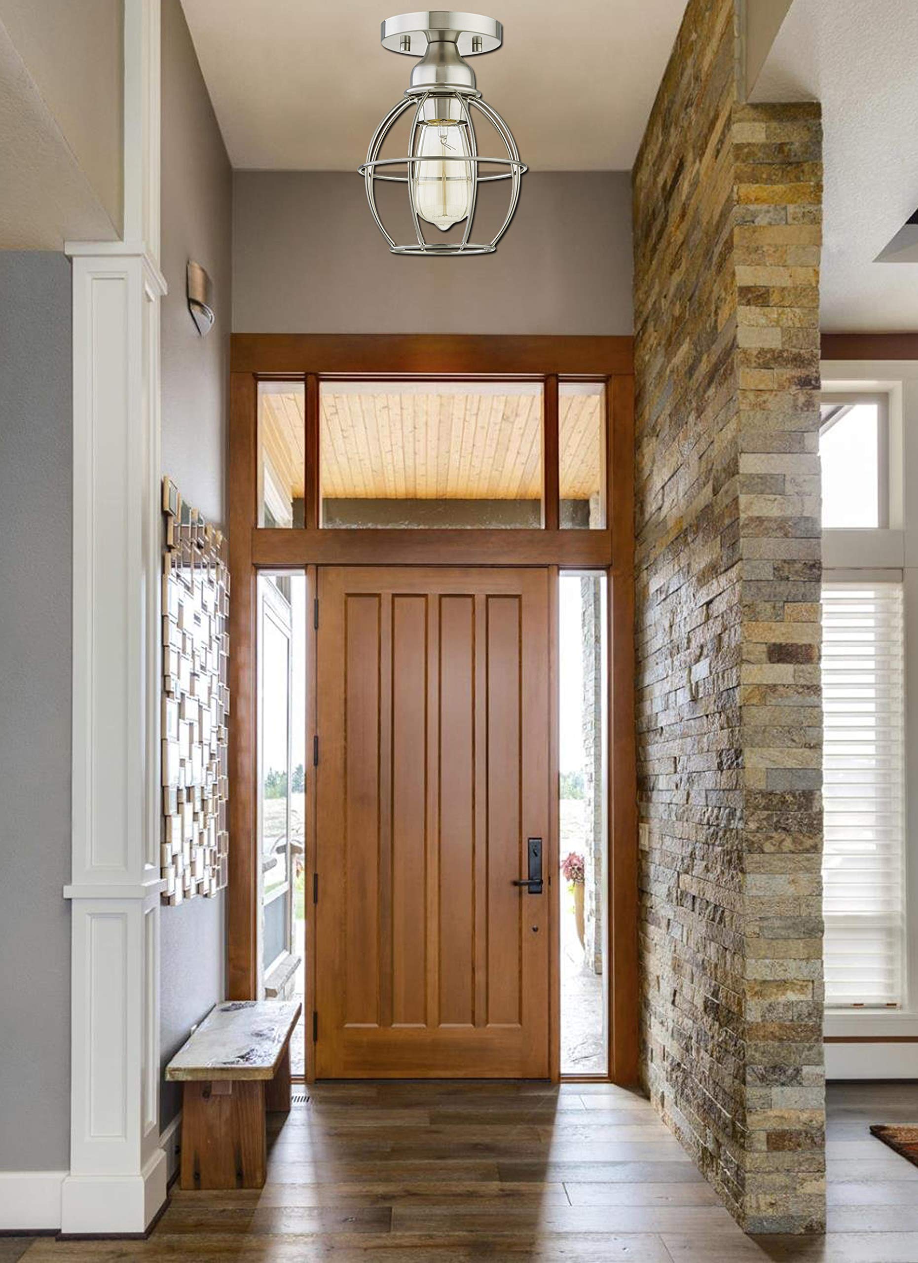 Wisbeam Semi Flush Mount Ceiling Light, Metal, E26 Base, 60W Max, Nickel Finish, Etl Rated, Model Ws-Cl018, Bulbs Not Included, 1