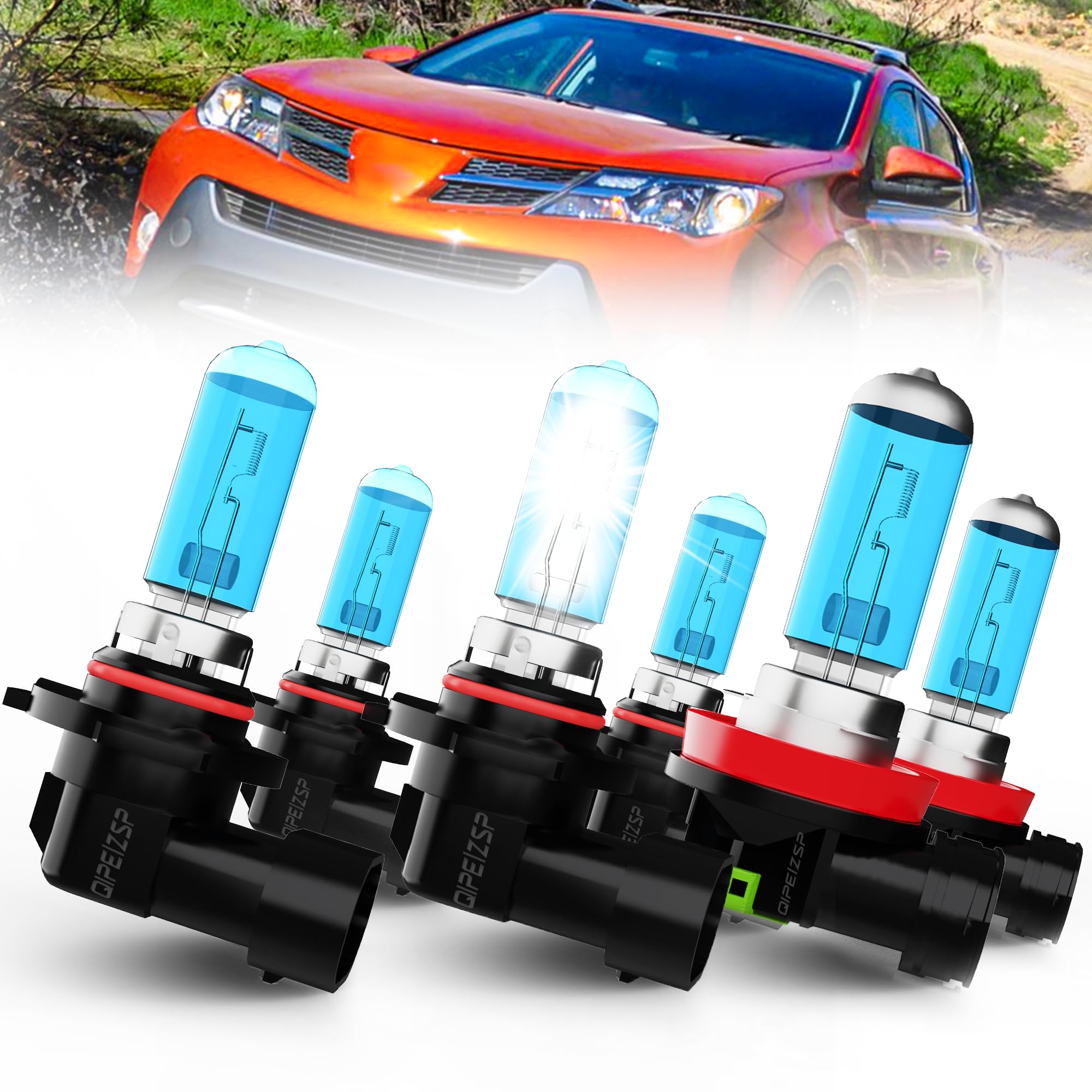 QIPEIZSP compatible with (2013-2015) TOYOTA RAV4 Lights Headlights Bulbs, 9005/HB3/H10 High Beam + 9005 Low Beams Halogen Headli