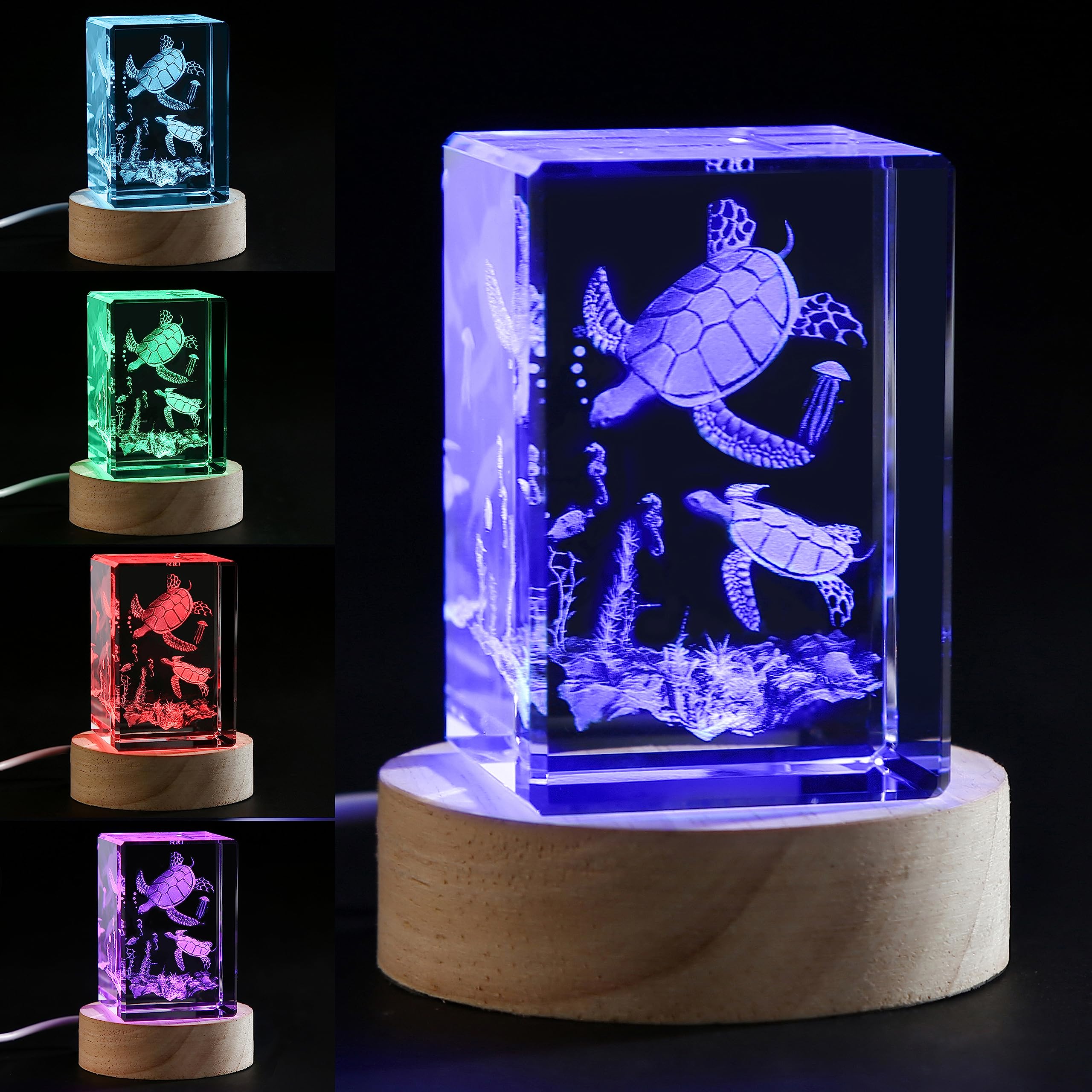 Youercrystal 3D Crystal Turtle Figurine Night Light With Led Light Base, Sea Turtle Gifts For Women Kids, Valentines Anniversary Birthday Gifts Sea Turtle Decor For Lovers