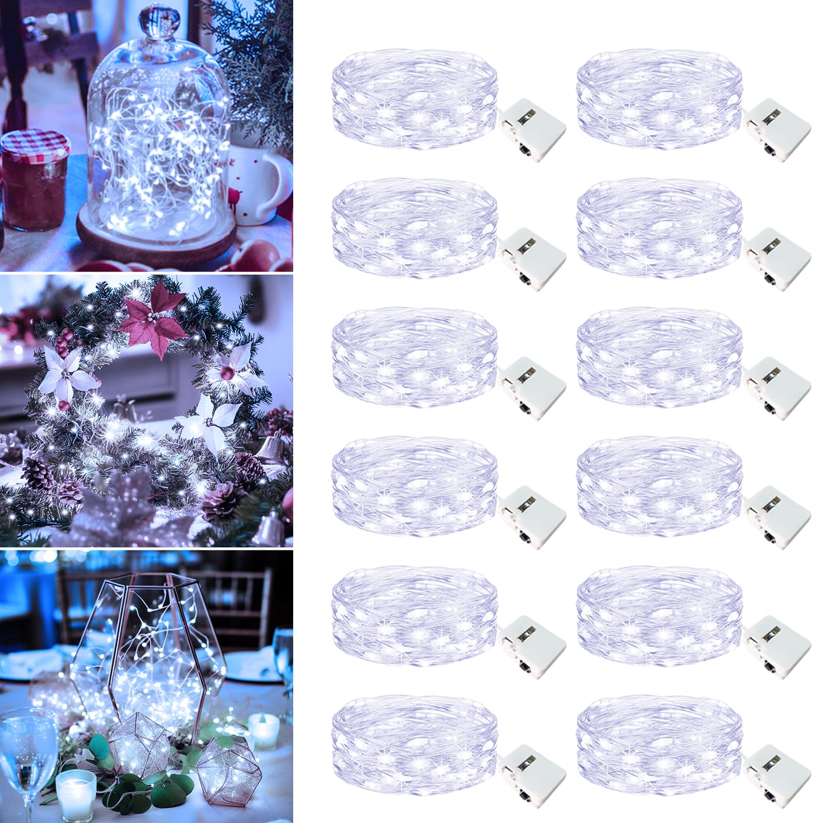 Fairdeer Fairy Lights 12 Pack - 7ft 20 LED Twinkle Lights, Battery Operated, Waterproof, Cool White, Model BL26C-12