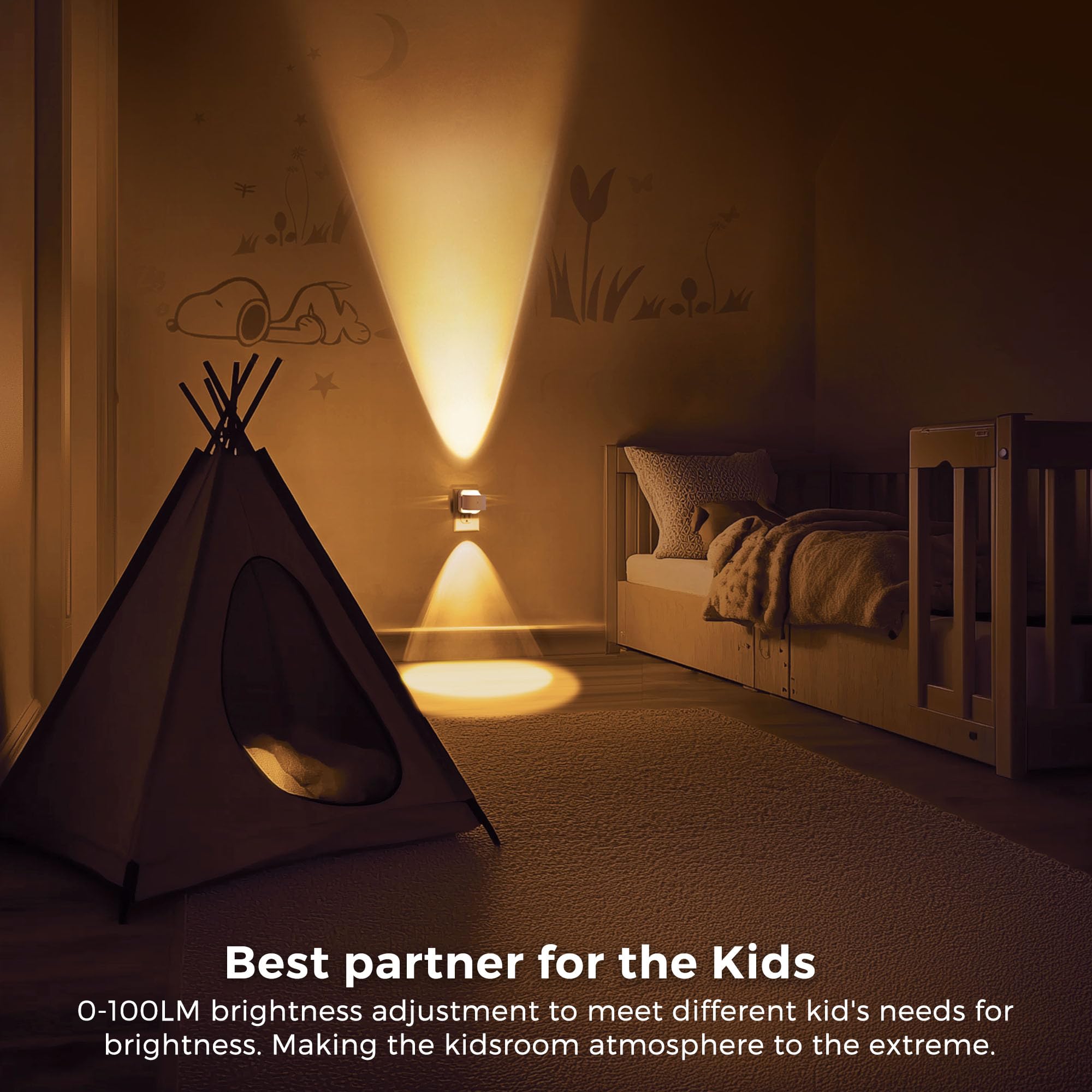 L LOHAS LED Night Light Projector with Dusk to Dawn Sensor, Rotating Soft White, Model A-GY154-02WHUS, Ideal for Kids' Rooms and Bathrooms