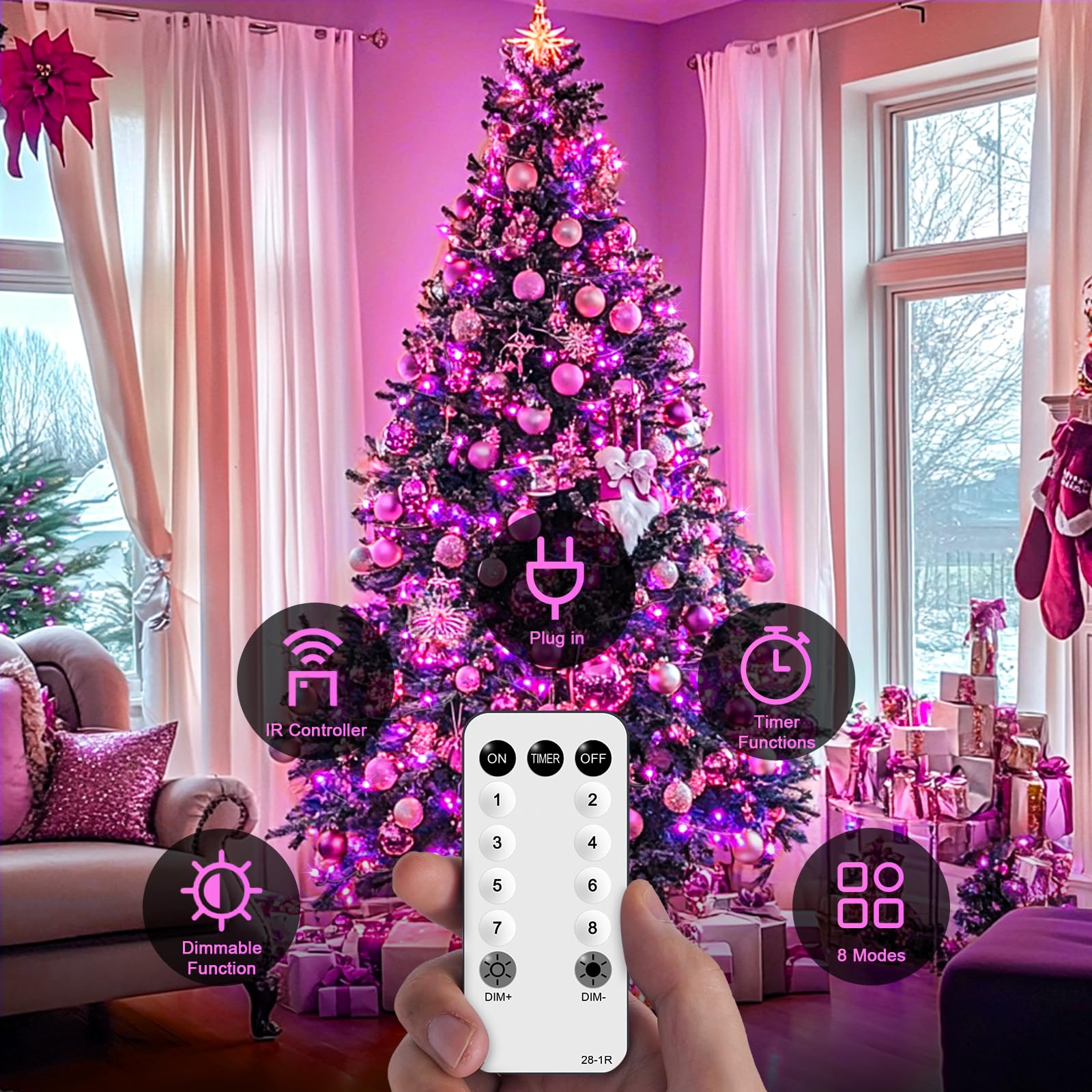 Jmexsuss 600 Led Pink String Lights For Bedroom, Pink Christmas Lights Indoor Outdoor Waterproof, 168Ft Pink Fairy Lights Plug In With Remote For Girl'S Room Party Decor