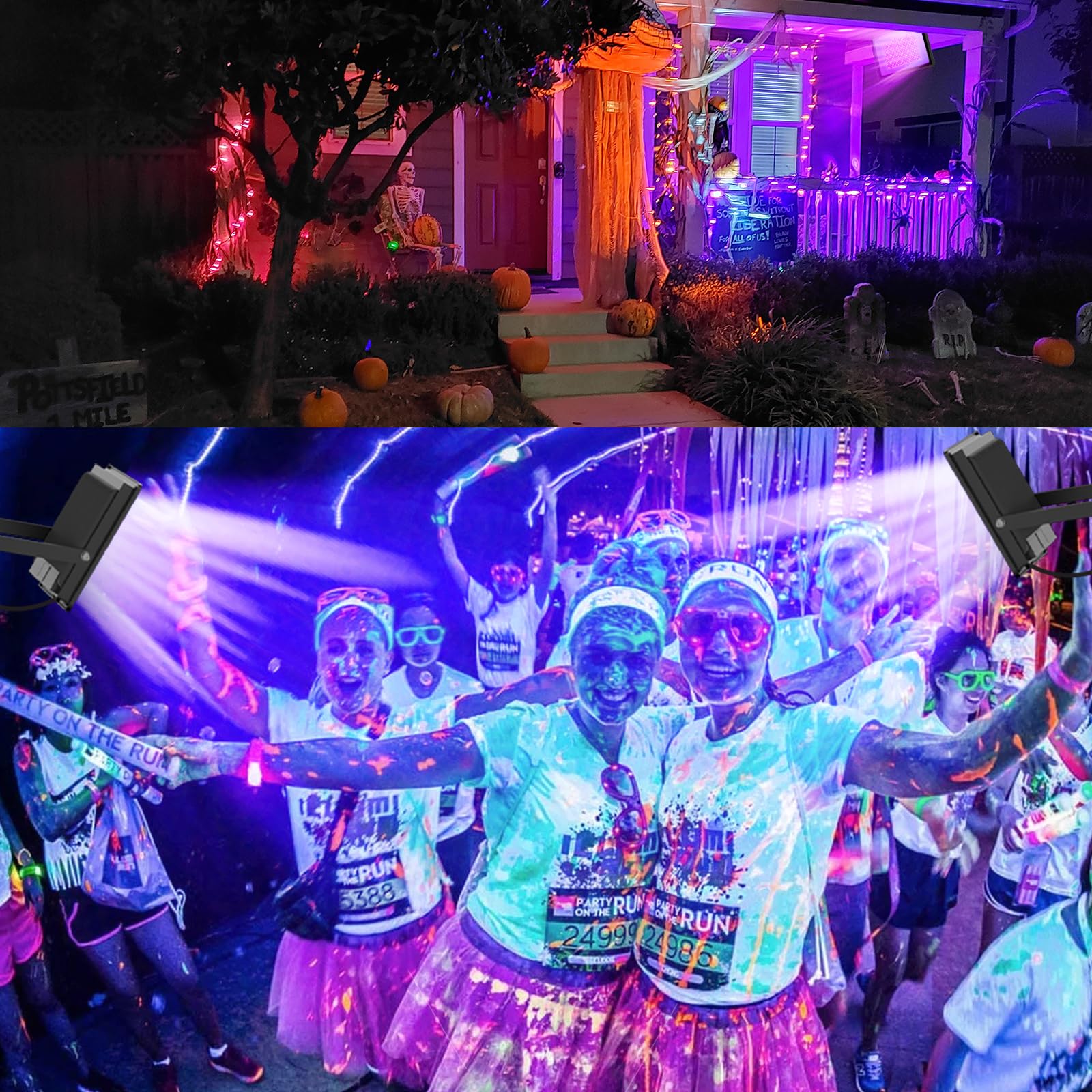 HWaySoul 100W LED Black Lights Flood Light, 6ft Cable, Aluminum, 2 Count, Black, Model BL100