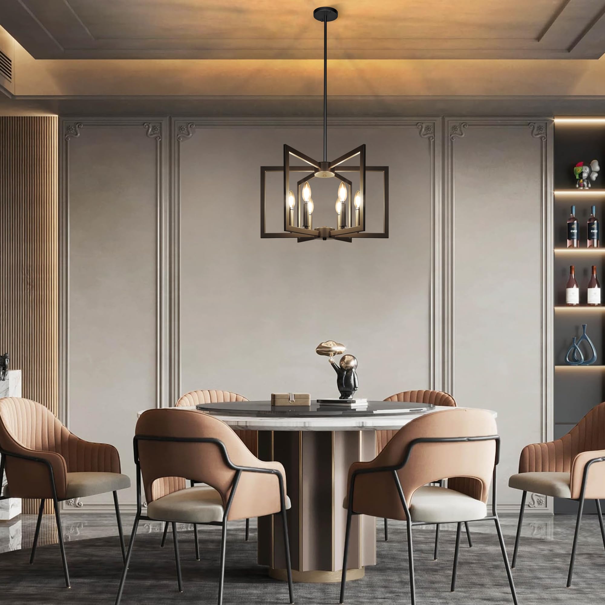 Klgxnrd 6-Light Modern Farmhouse Black Chandeliers For Entryway, Geometric Pendant Lights Kitchen Island, Hanging Industrial Met