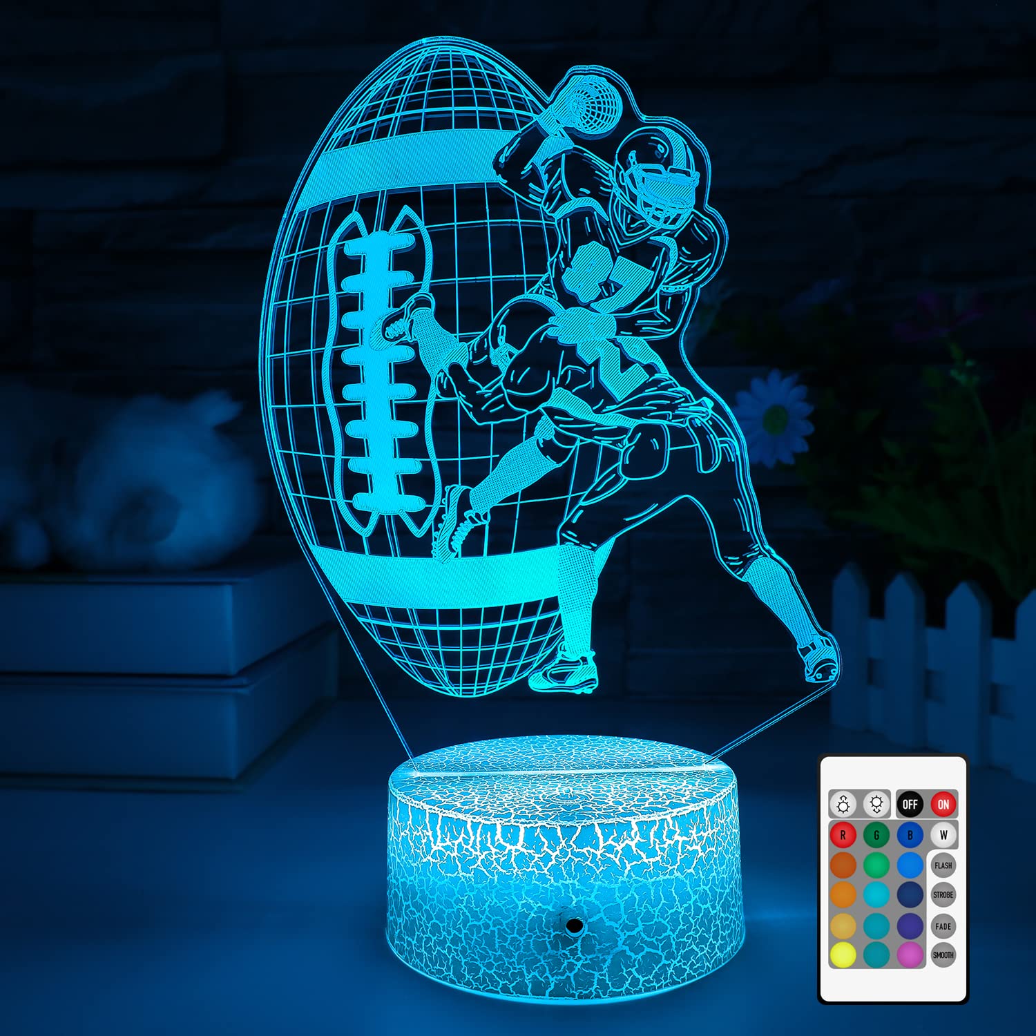 YOOEI Football Night Light for Kids LED 3D Night Lights Room Decor Bedside Lamp, with Remote & Smart Touch 16 Colors + 7 Colors 