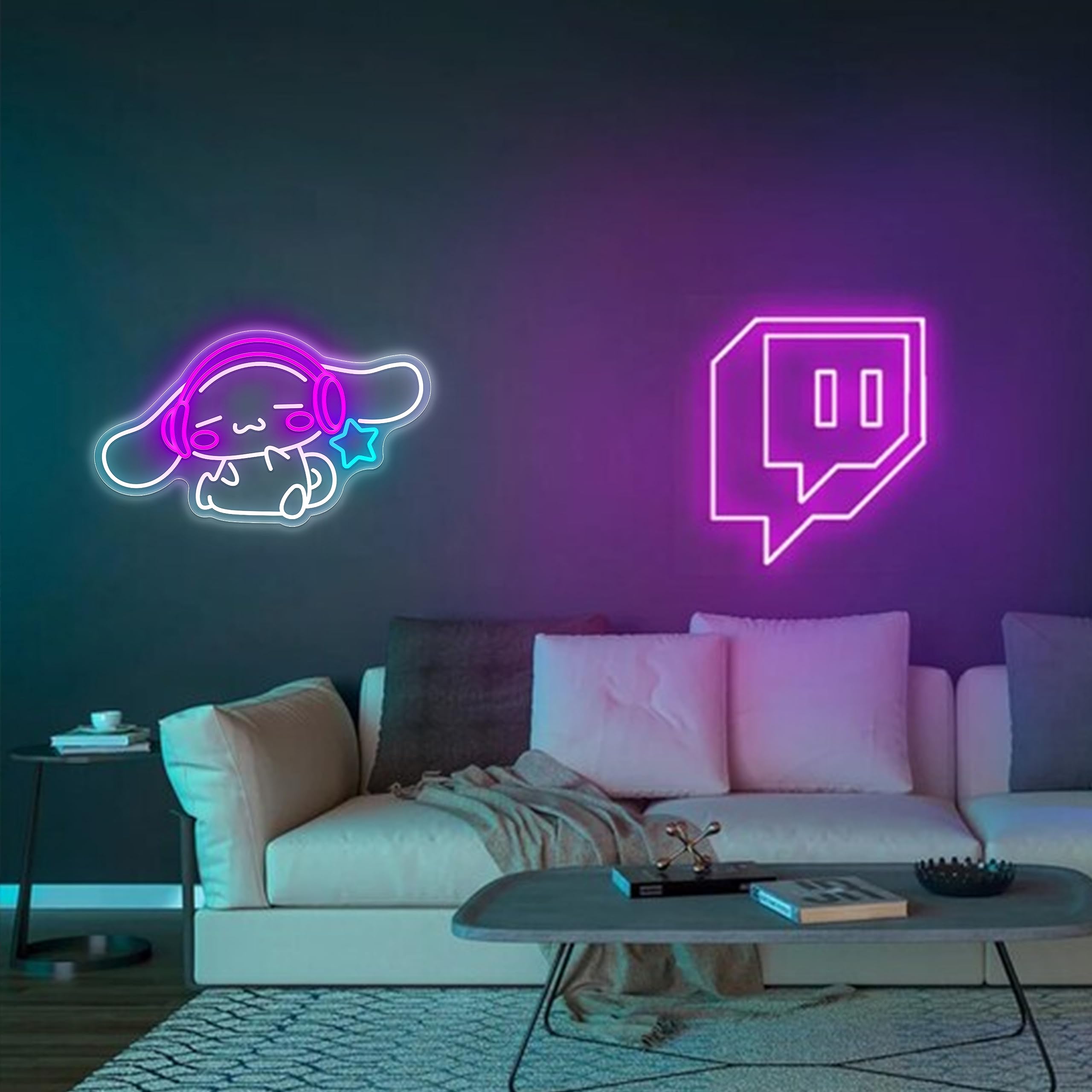 JOSEBRU CinnamoRoll Neon Sign for Wall Decor, 17.17x10.04 inches, Pink+White+Ice Blue, Anime Light, Model CinnamorollB