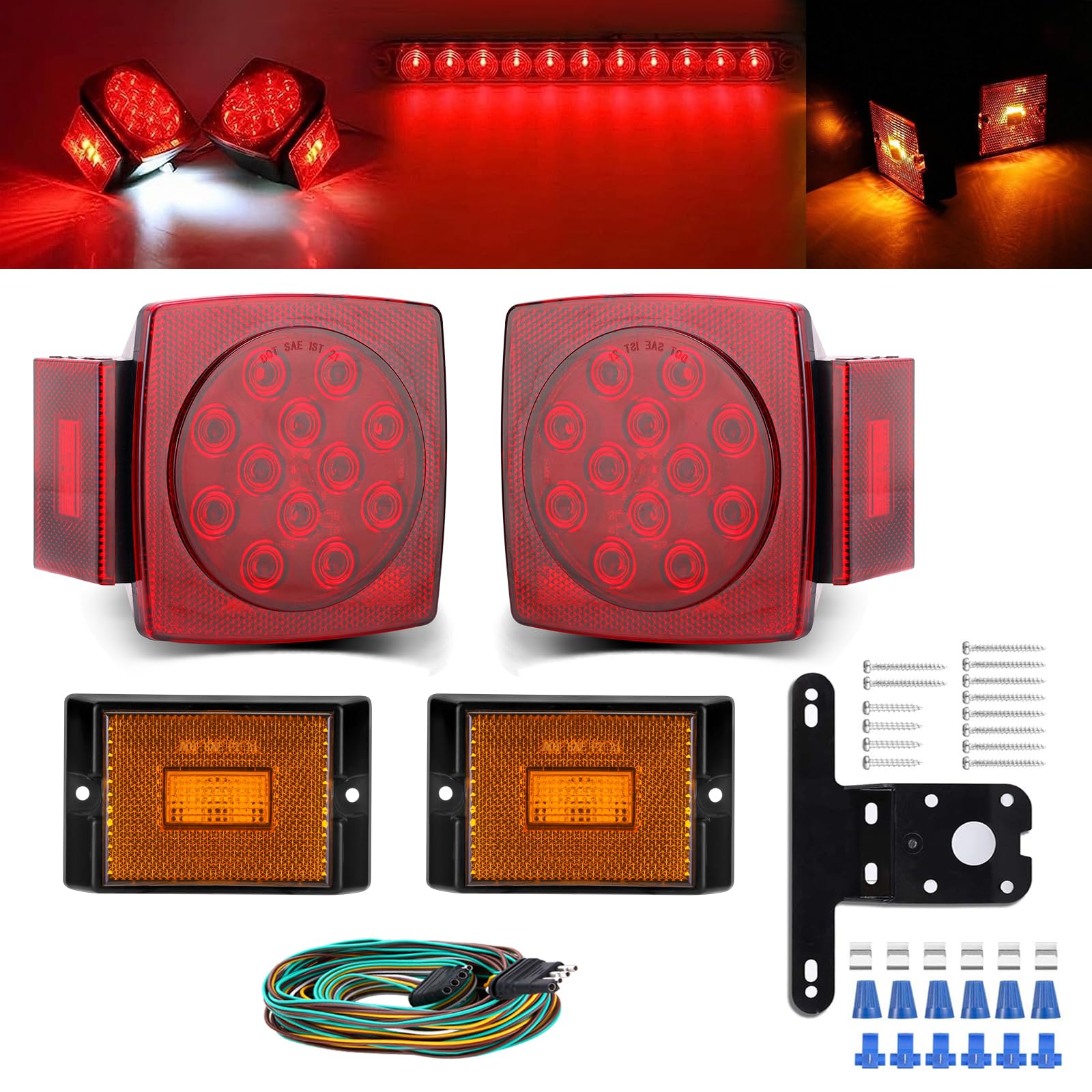 Limicar Trailer Lights Led Kit, Amber Marker Lights, Wire License Plate Bracket, Trailer Wiring Harness For Truck Boat Trailer R