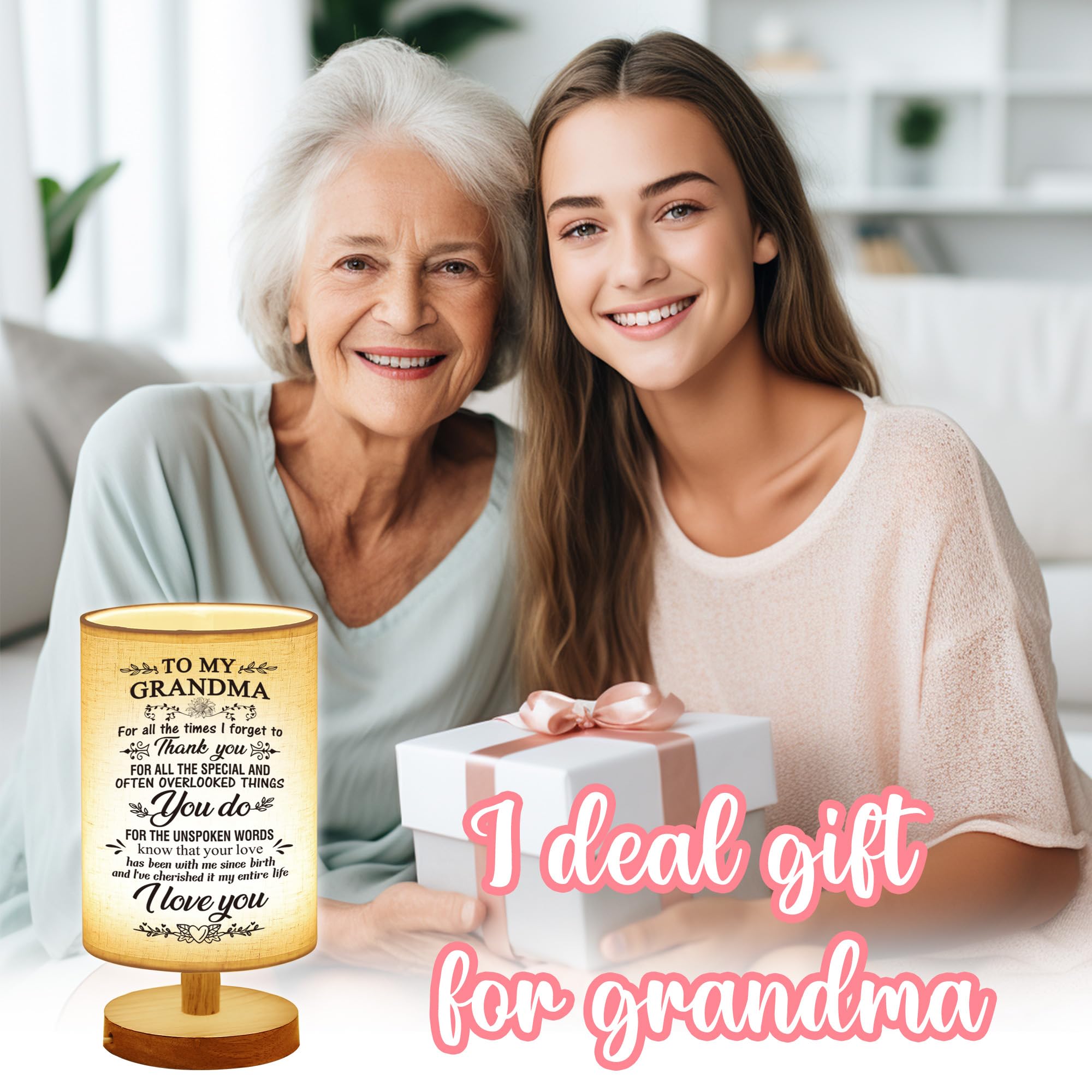 WSYEAR Table Lamp for Grandma - Wooden Birthday Gift from Grandchildren, Best Grandma Gifts