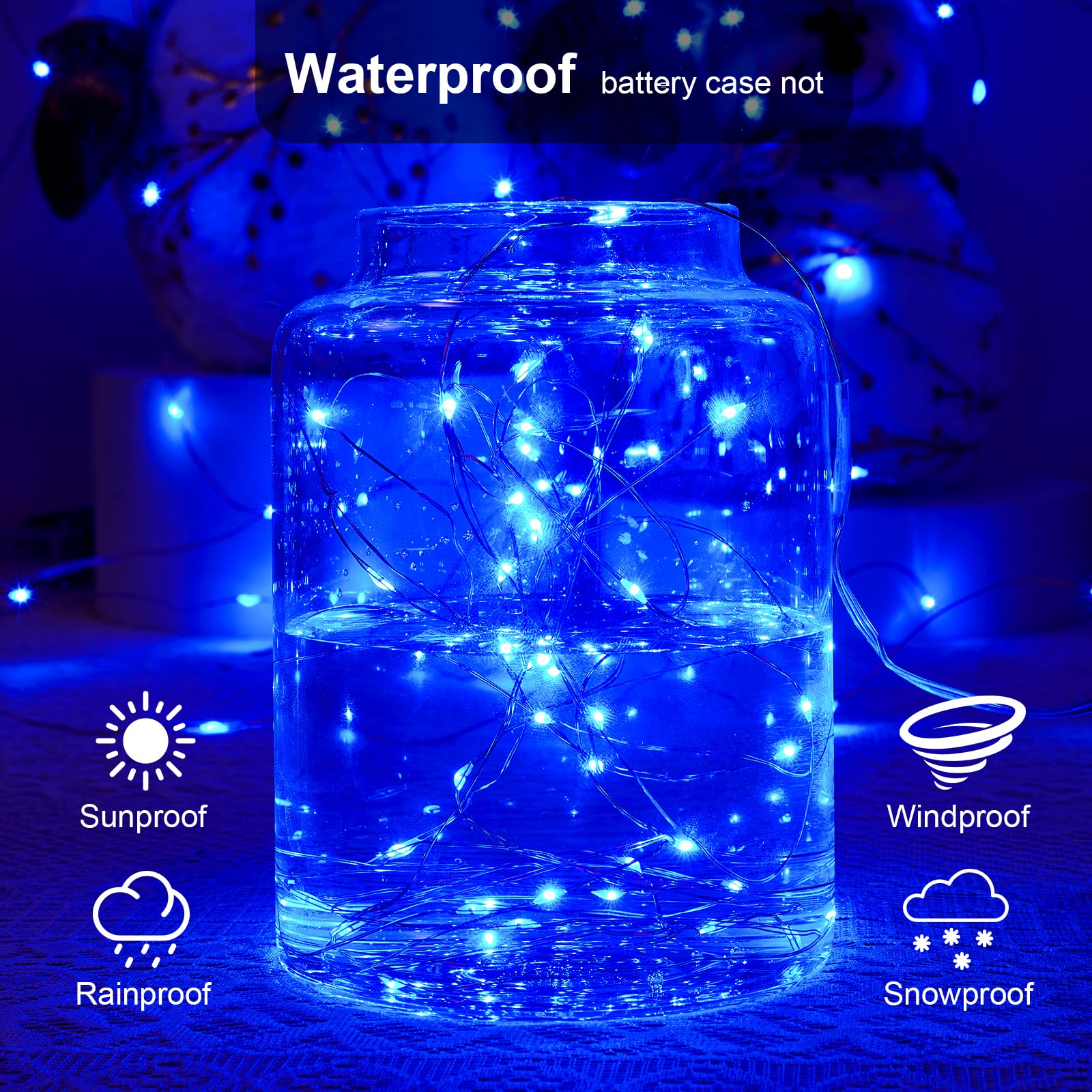 Ariceleo 1 Pack 16.4Ft Battery Operated String Lights With Timer  Blue With Synchronized Twinkle Mode  Fairy Lights Battery Powered  50 Leds  Idea For Christmas Bedroom Party Wedding