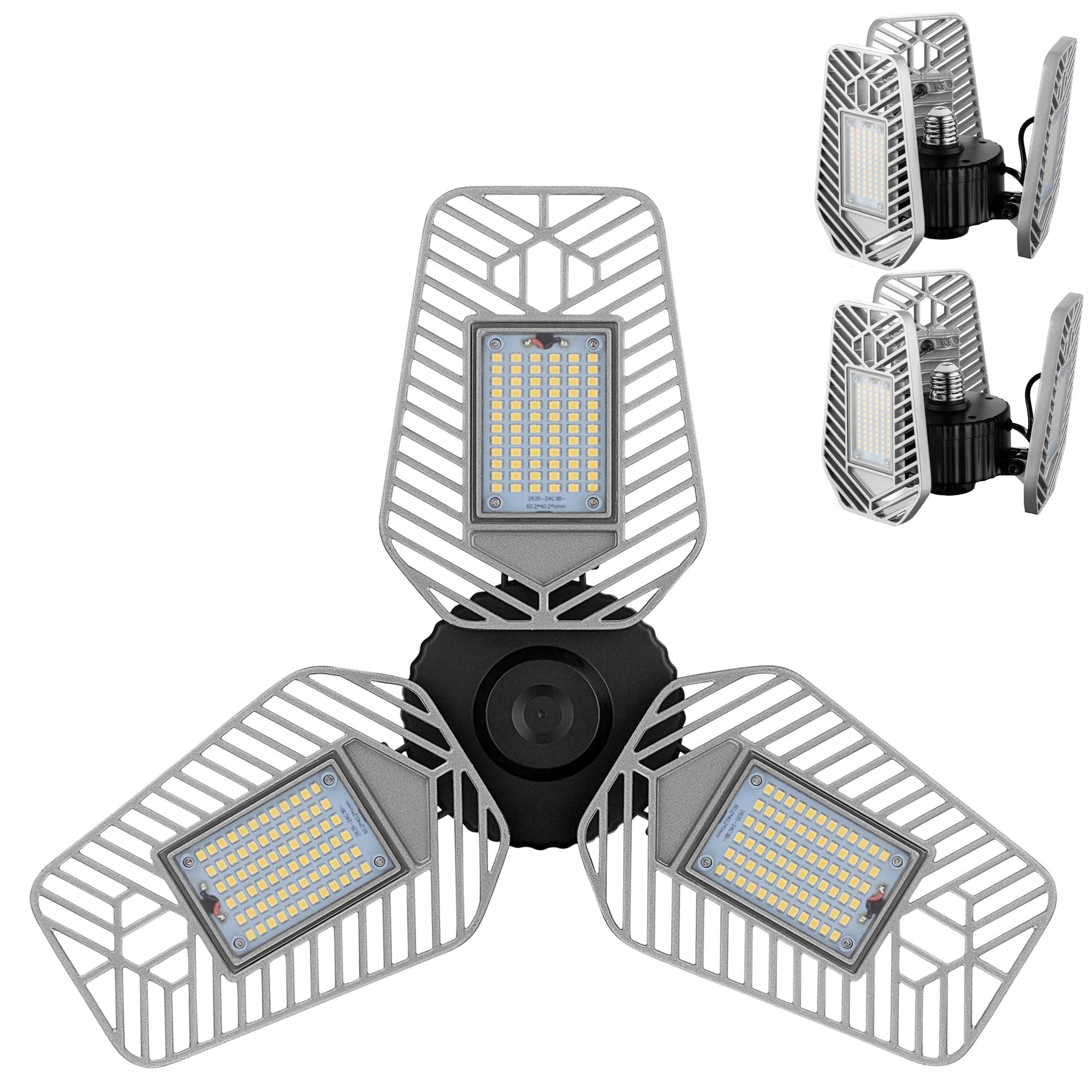LZHOME 2-Pack LED Garage Lights, 9000 Lumens, 82W, Aluminum, Adjustable, Silver, Model YOOUS