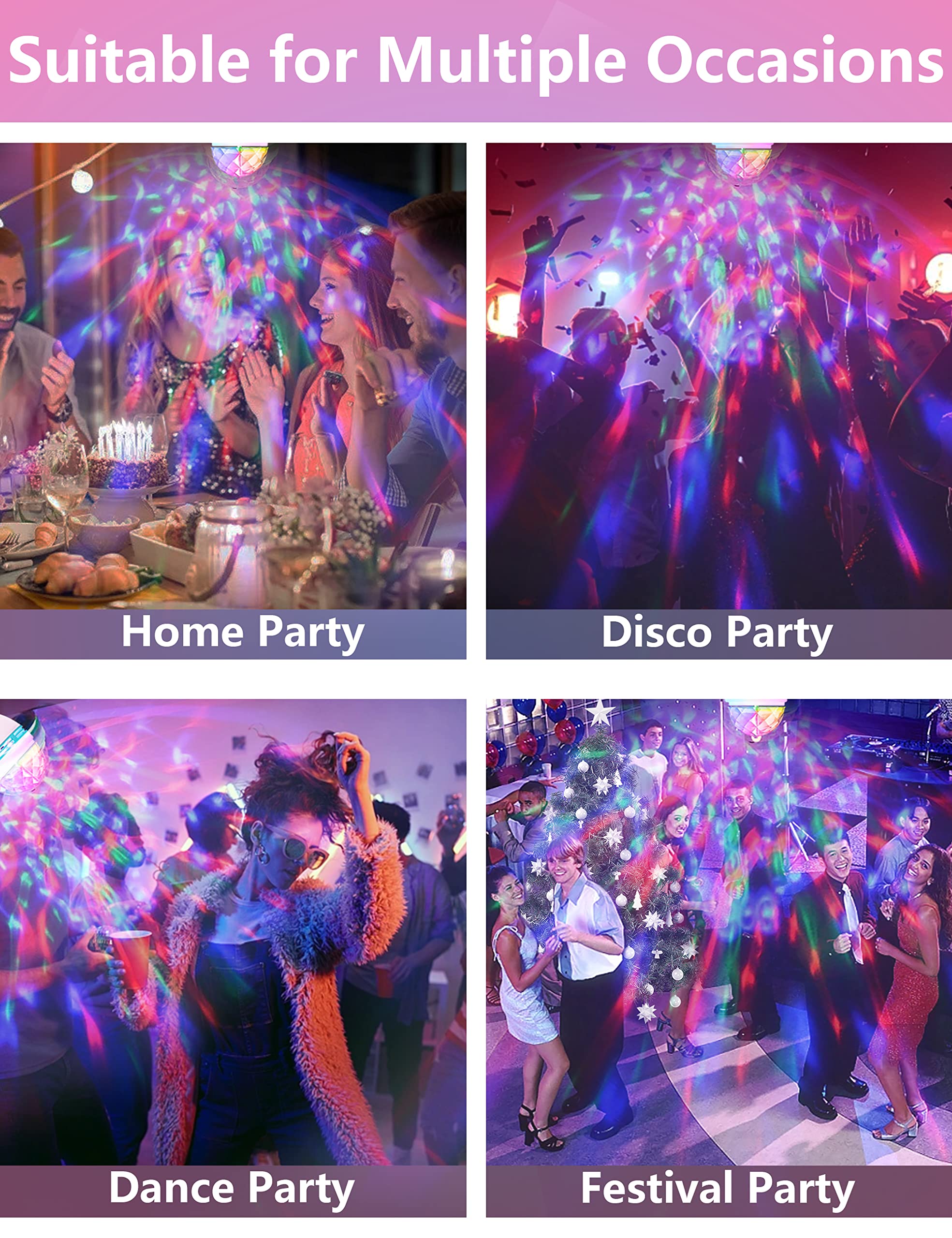 Iagbibui Disco Ball Light Bulb  3W E27 Rgb Color Rotating Bulb Led Party Bulbs  Magic Ball Light For For Disco  Holiday  Birthday  Club  Halloween  Christmas  Bar  Indoor & Outdoor(4 Pack)