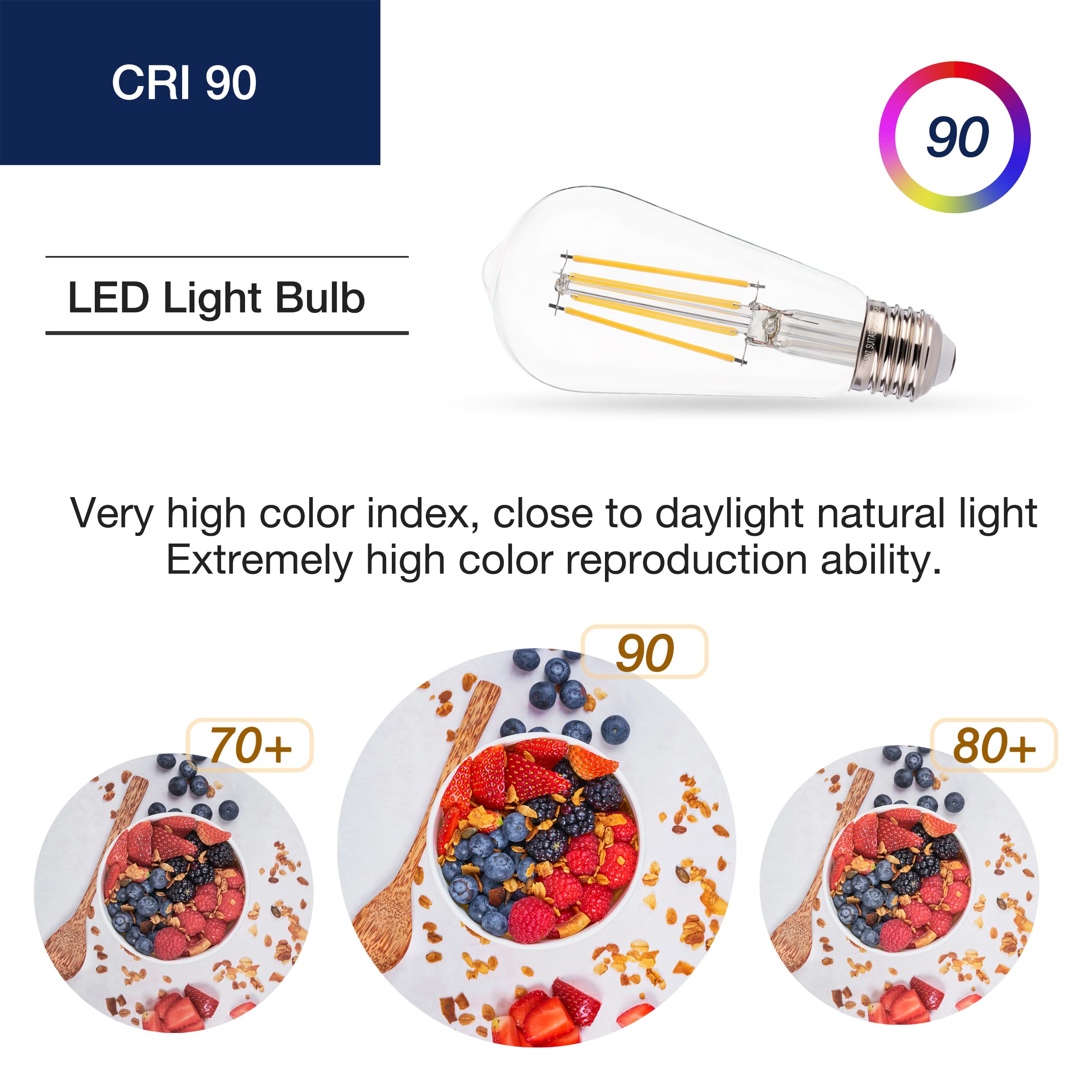 FLSNT 7W LED Edison Bulbs, 60W Equivalent, 800LM, Dimmable, E26 Base, 4000K Cool White, 6 Pack