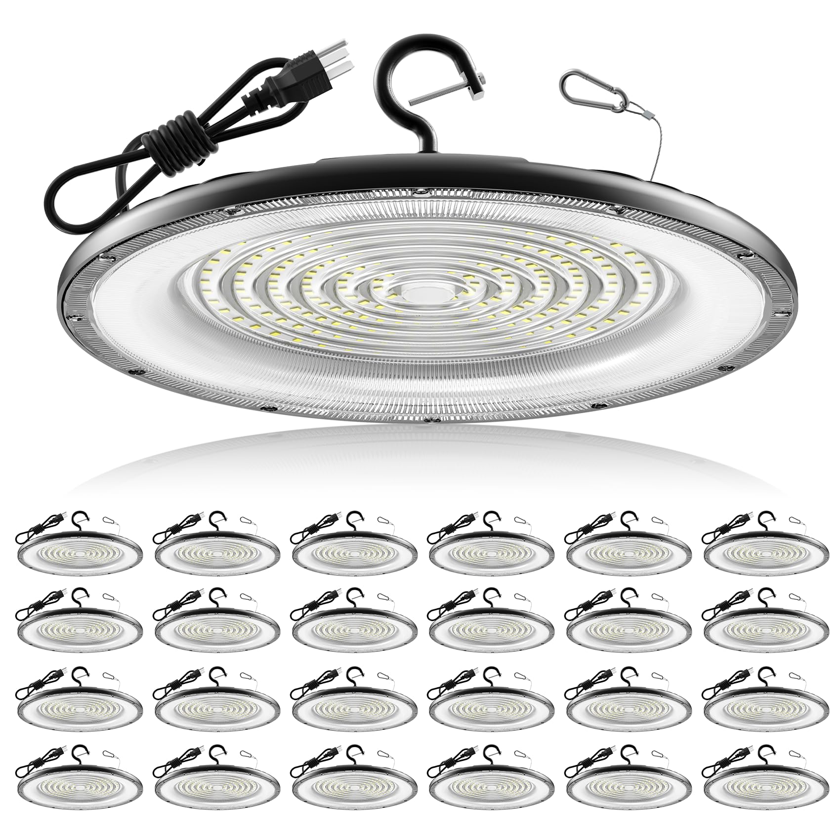 AIKVSXER 24 Pack UFO LED High Bay Light, 300W 45000LM LED Shop Lights, Commercial High Bay Lighting with Plug & Hanging Hook,Rou
