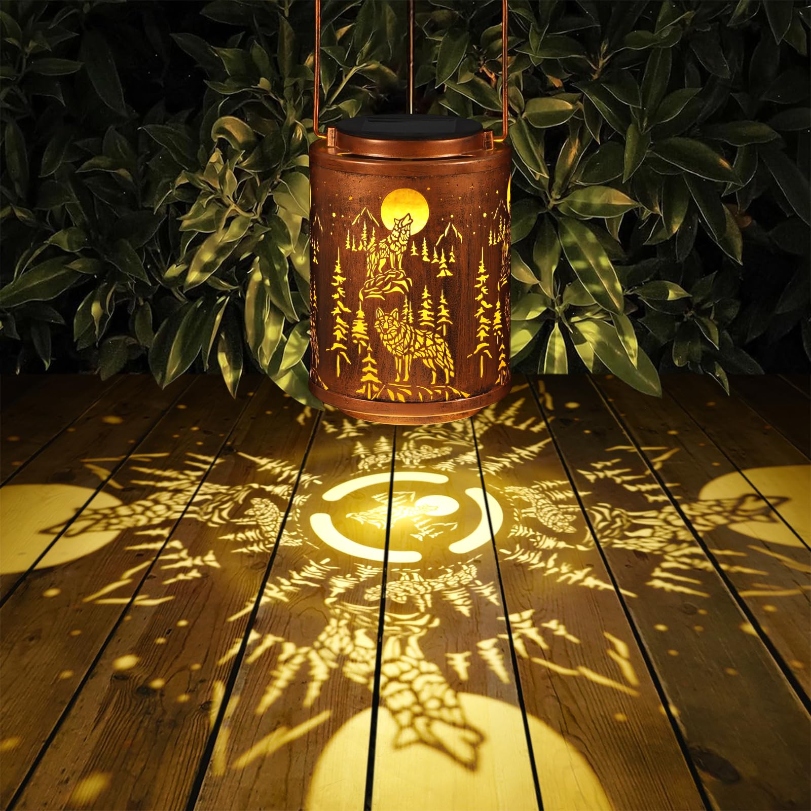 Tepaken Solar Lantern - Metal Hanging Light, Waterproof, Gold, Hummingbird-1 Model for Garden, Patio, Outdoor Decor