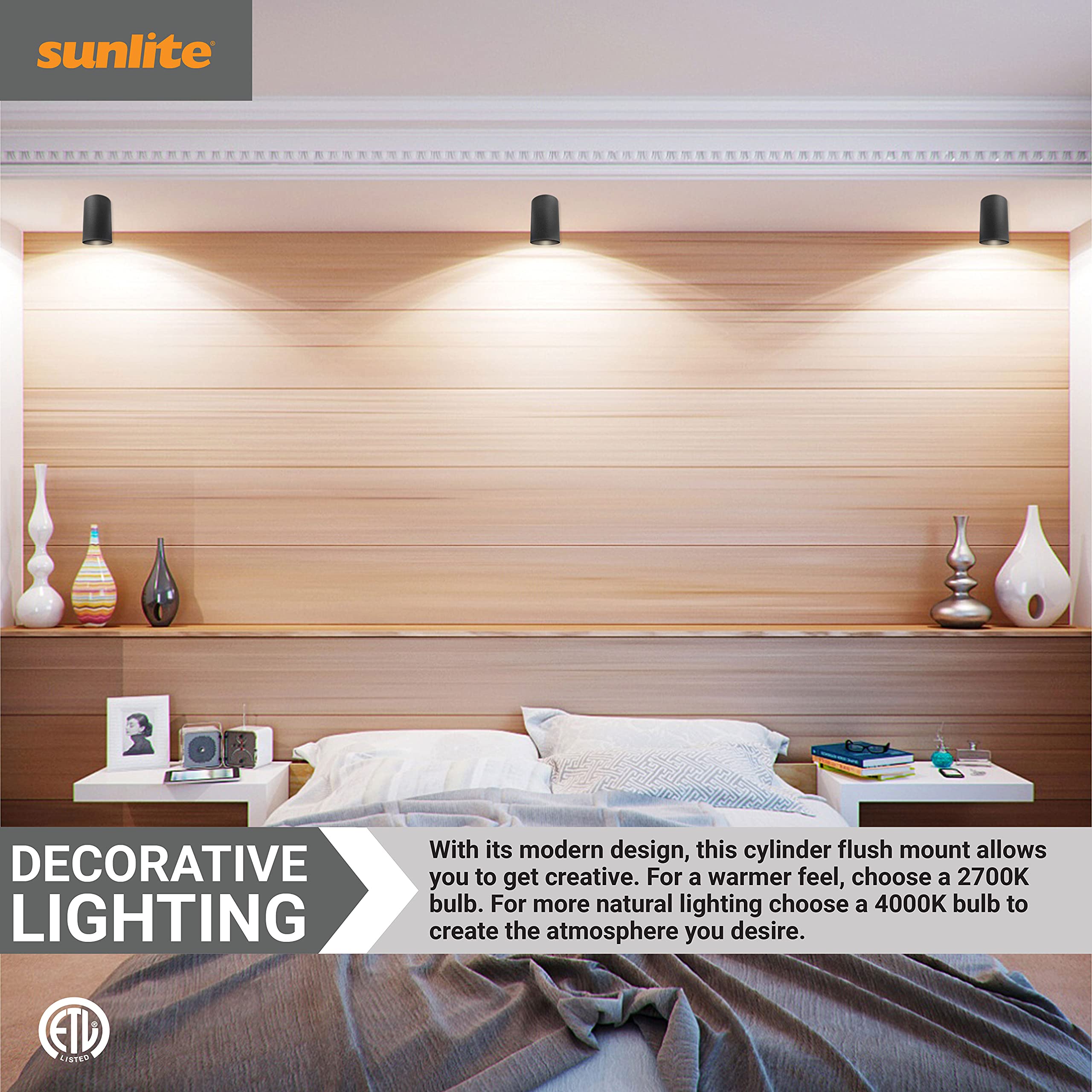 Sunlite 90161 Modern Cylinder Flush Mount Light, Matte Black, Aluminum, 60W Max, E26 Bulb, 1 Pack