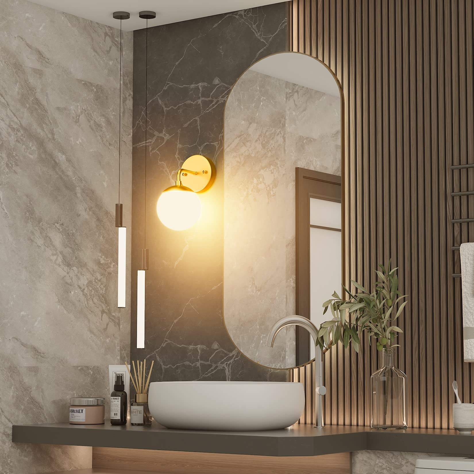 Tipace Gold Wall Sconce 1 Light, Mid Century Modern, 3000K G9 Bulb Included, Model 020
