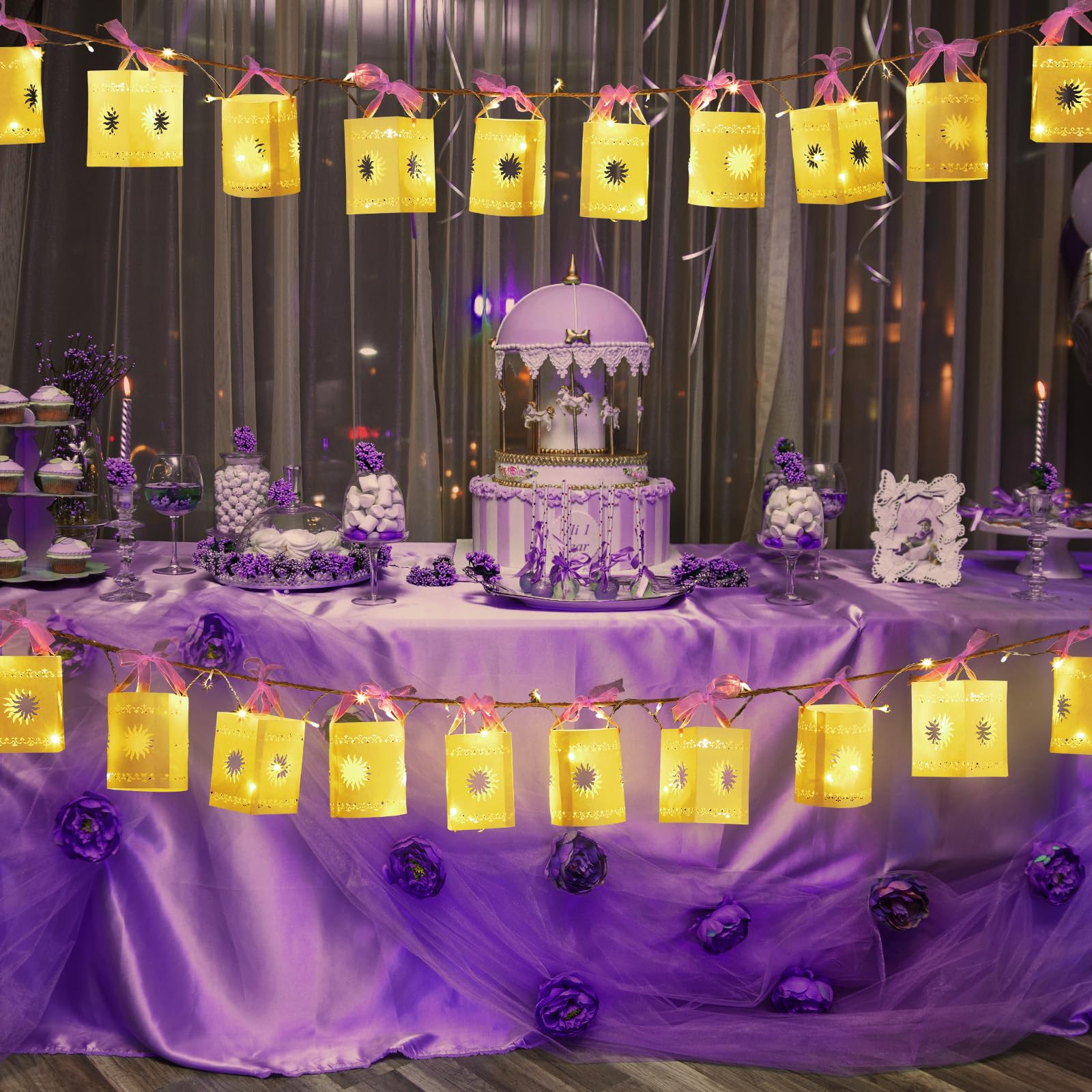 Beeveer 20 Pack Princess Sun Hanging Lanterns - DIY Paper Decorations for Birthday Parties, Classic Color, Model GRE-Beeveer-4353