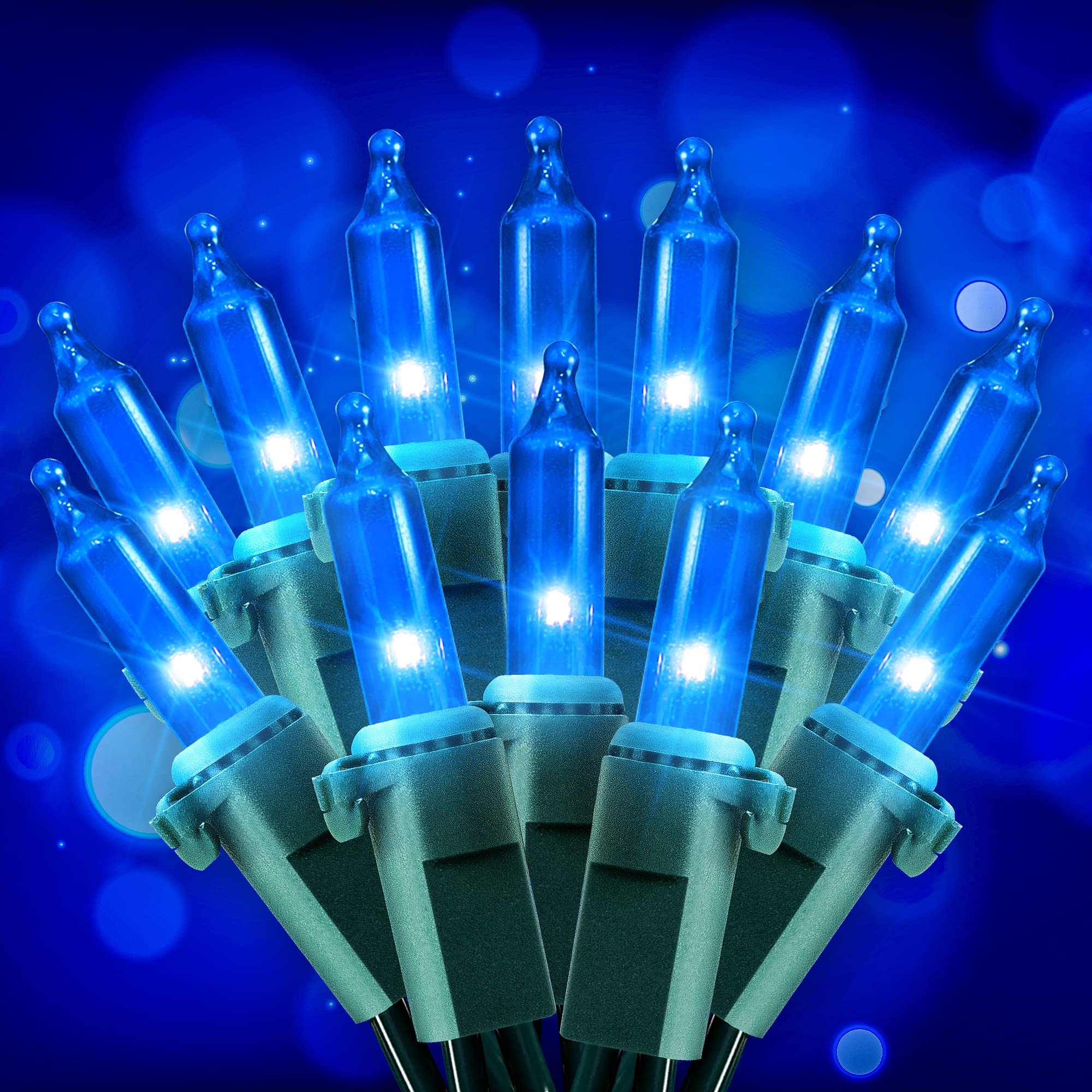 Hopolon 50 Led Blue Mini Fairy String Lights, 13Ft White Wire, 2Pack For Halloween, Christmas, Indoor/Outdoor Décor