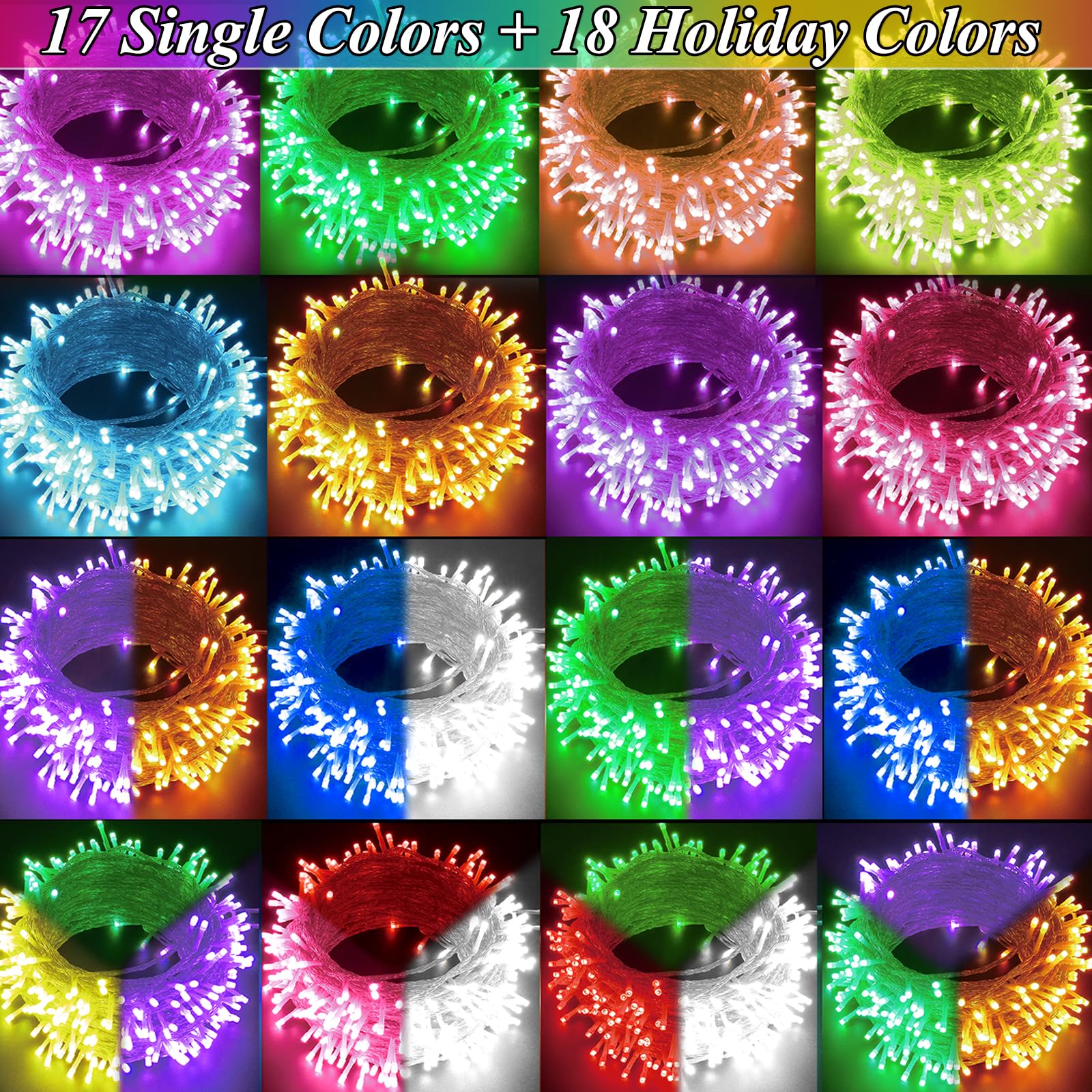 300 Led Color Changing Christmas Lights  35 Colors 98Ft String Lights Halloween Decorations  Waterproof Twinkle Fairy Light Clear Wire For Bedroom Indoor Outdoor Holiday Xmas Tree Wedding Party