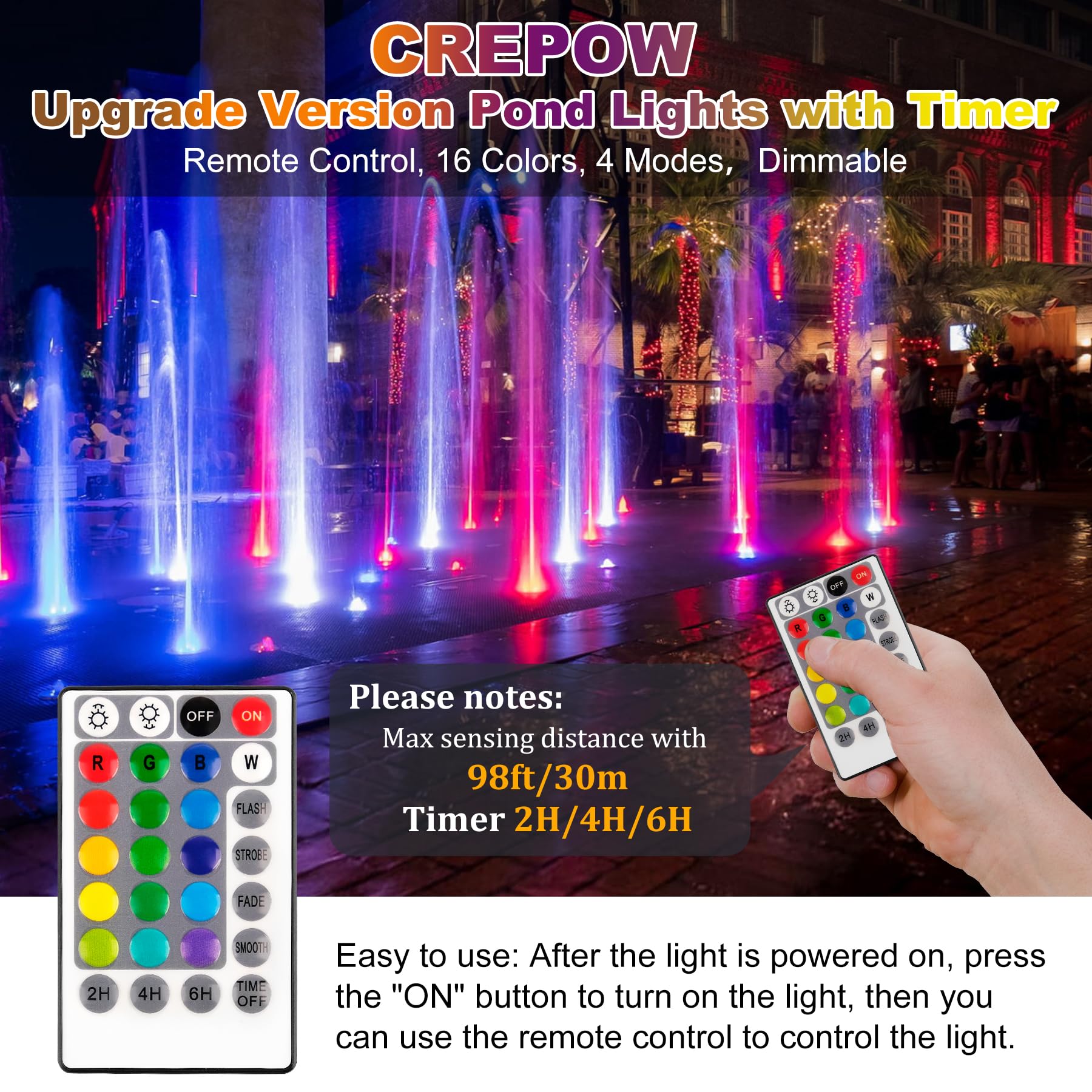 CREPOW RGBW Pond Lights, 18 LED Color Changing Waterproof Spotlights, IP68, Remote Control, Set of 5, Multicolor-5 Lights
