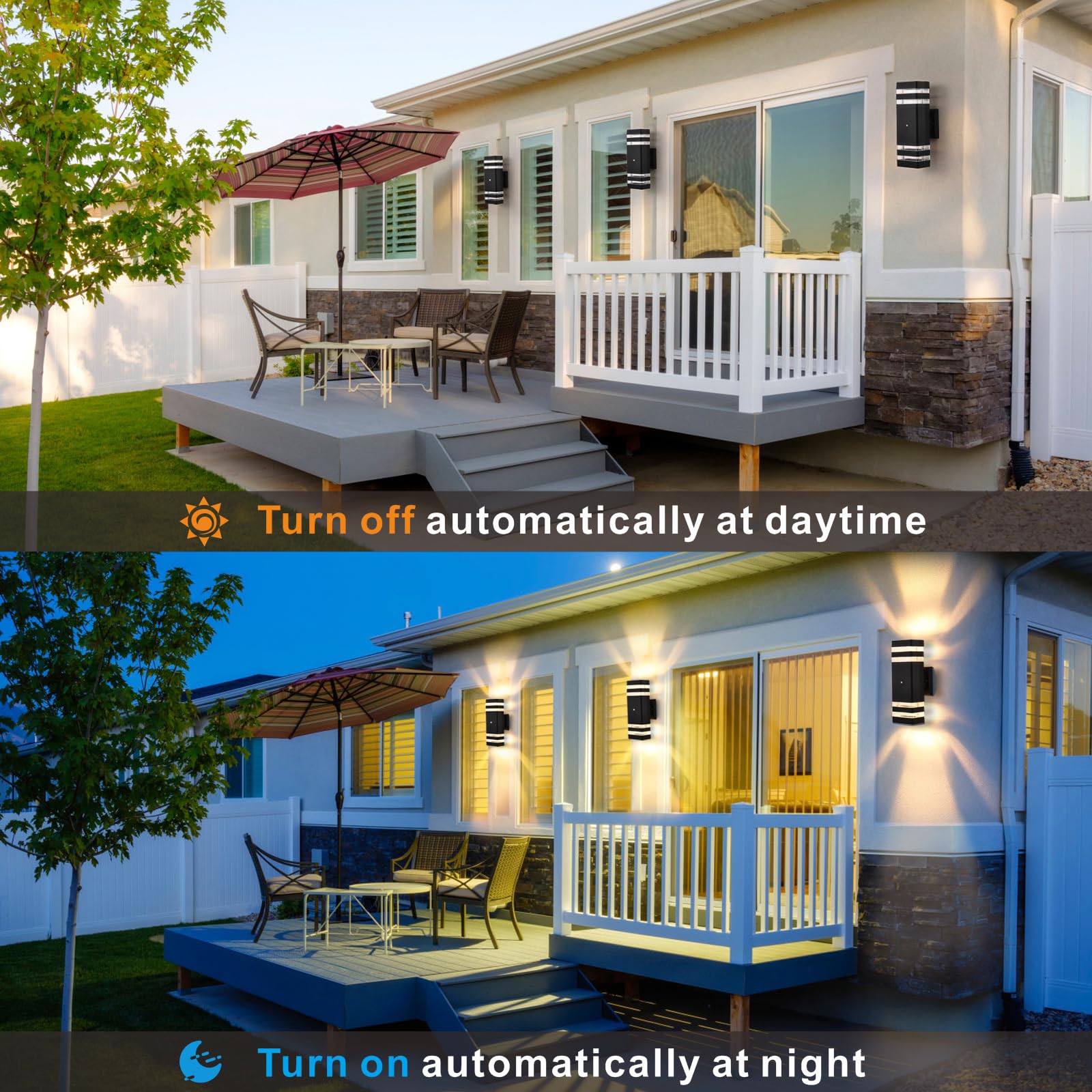Dariisi Dusk To Dawn Outdoor Wall Lights 2 Pack, Modern Exterior Lighting Fixtures, Up And Down Porch Lights Outdoor Waterproof