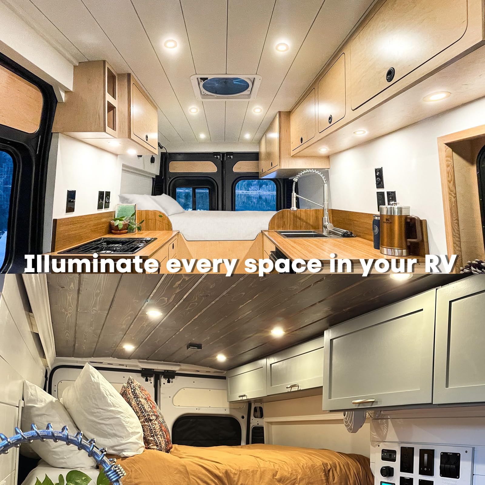 Acegoo Rv Recessed Ceiling Light 2-3/4” Full Aluminum 12V Dimmable Led Puck Light For Campervan Truck Caravan Boat Roof Under Cabinet Lighting, Flush Mount Cutout 2-1/4&quot; (White,Warm White) 4 Pack