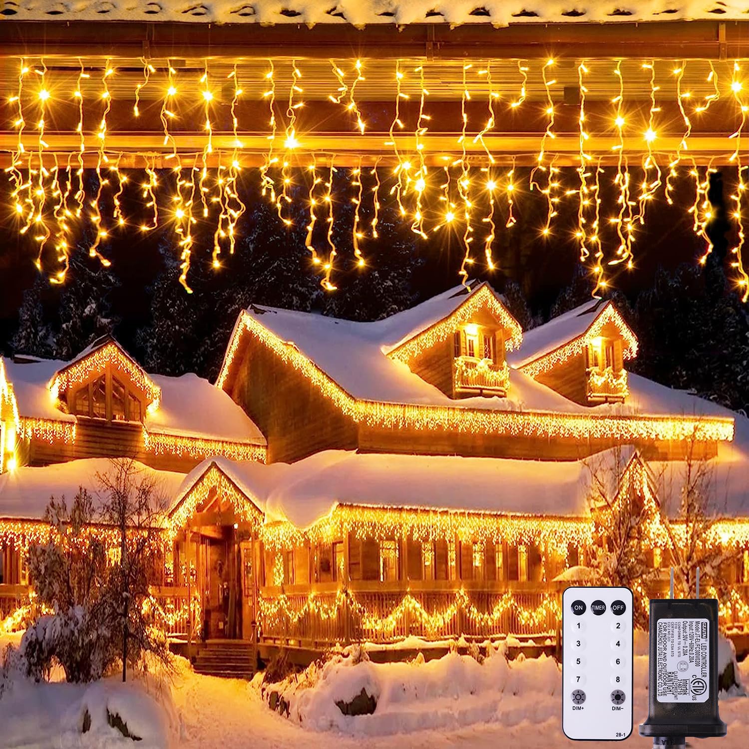 JMEXSUSS 38.8FT Icicle Lights for Outside, 400 LED Icicle Christmas Lights Outdoor Indoor Plug in, Warm White Christmas Icicle L