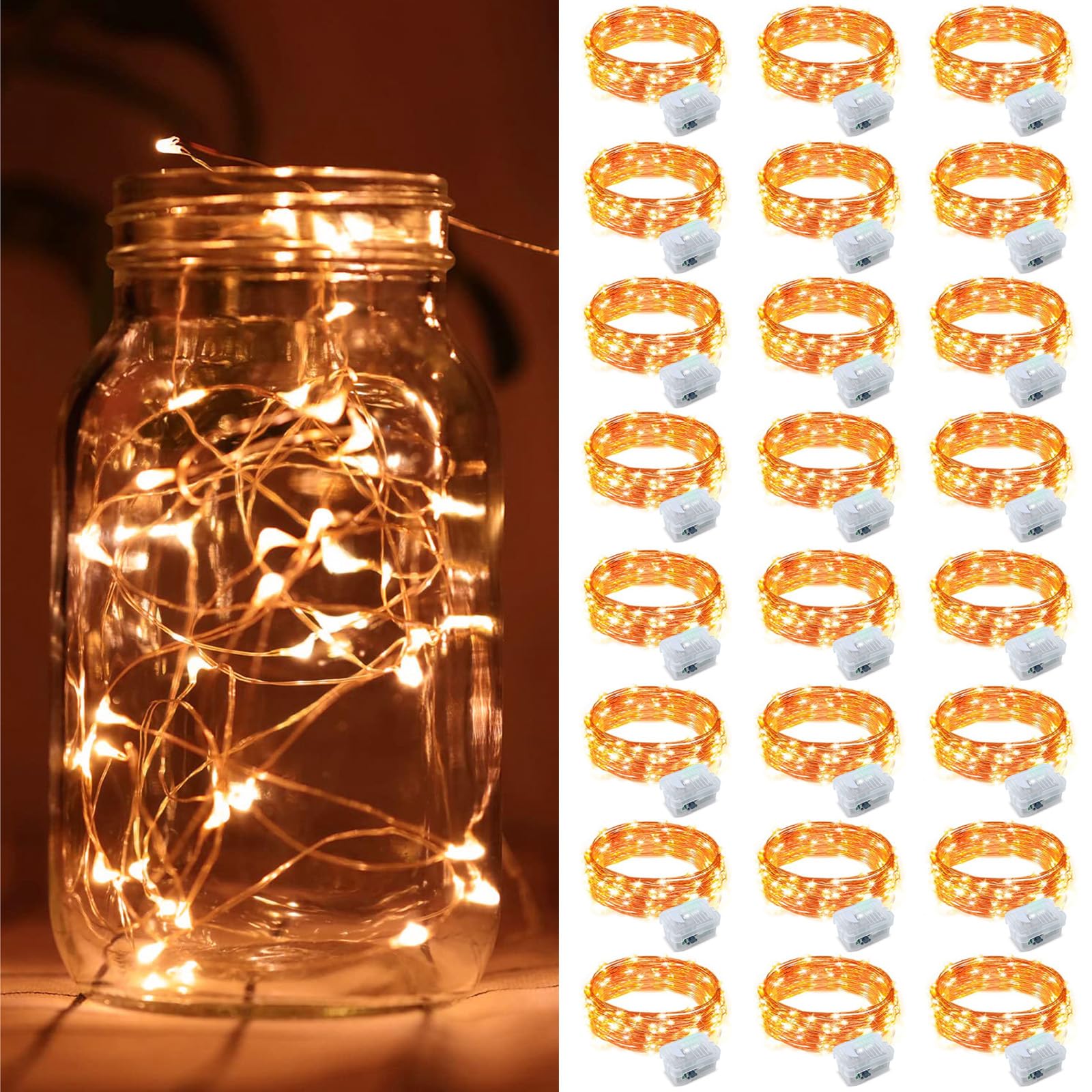 ZGWJ 24 Pack Halloween Fairy Lights Battery Operated  7ft 20 Mini LED Halloween Fairy String Lights Silver Wire 3 Modes Waterproof for DIY  Parties  Bedroom Decorations Orange